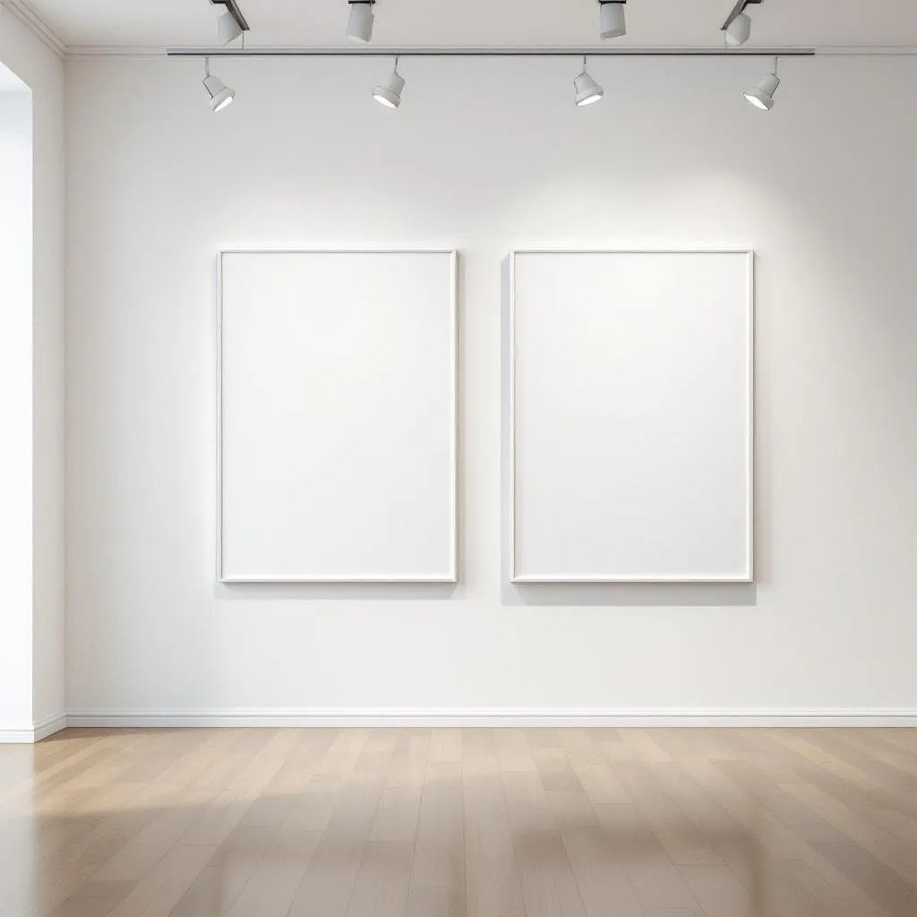 White Gallery Wall High-Res Frame Mockup — Plain Square Frame Square 1:1 — Perspective View — #02837 | MockupBulk