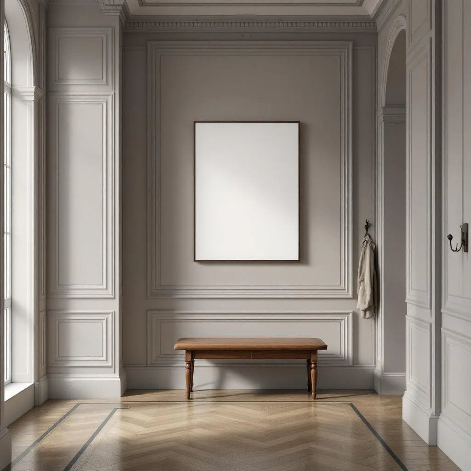 Hallway Wall Art Mockup — Plain Square Frame Square 1:1 — Perspective View — #02954 | MockupBulk