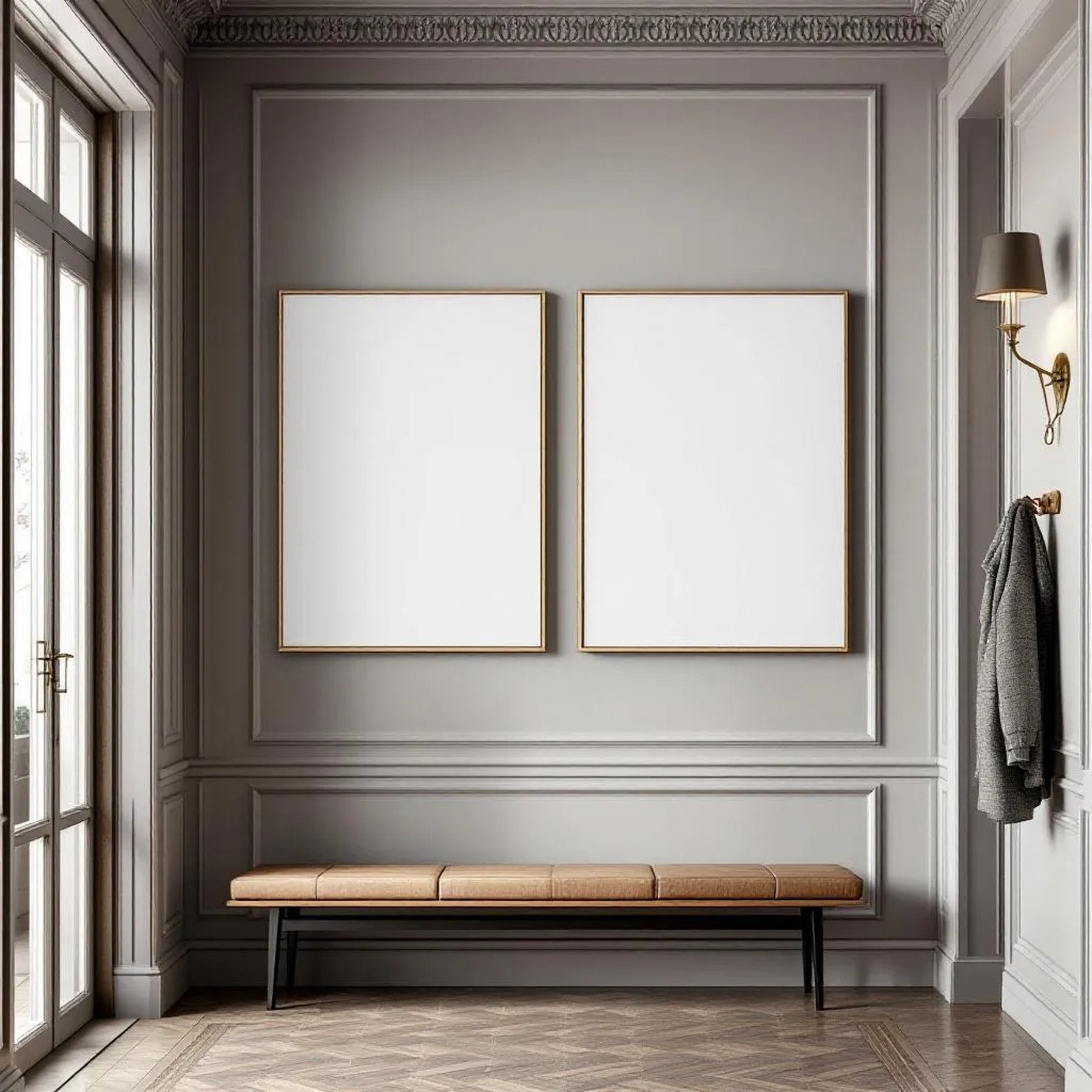 Hallway Premium Interior Mockup — Plain Square Frame Portrait 2:3 — Perspective View — #02957 | MockupBulk