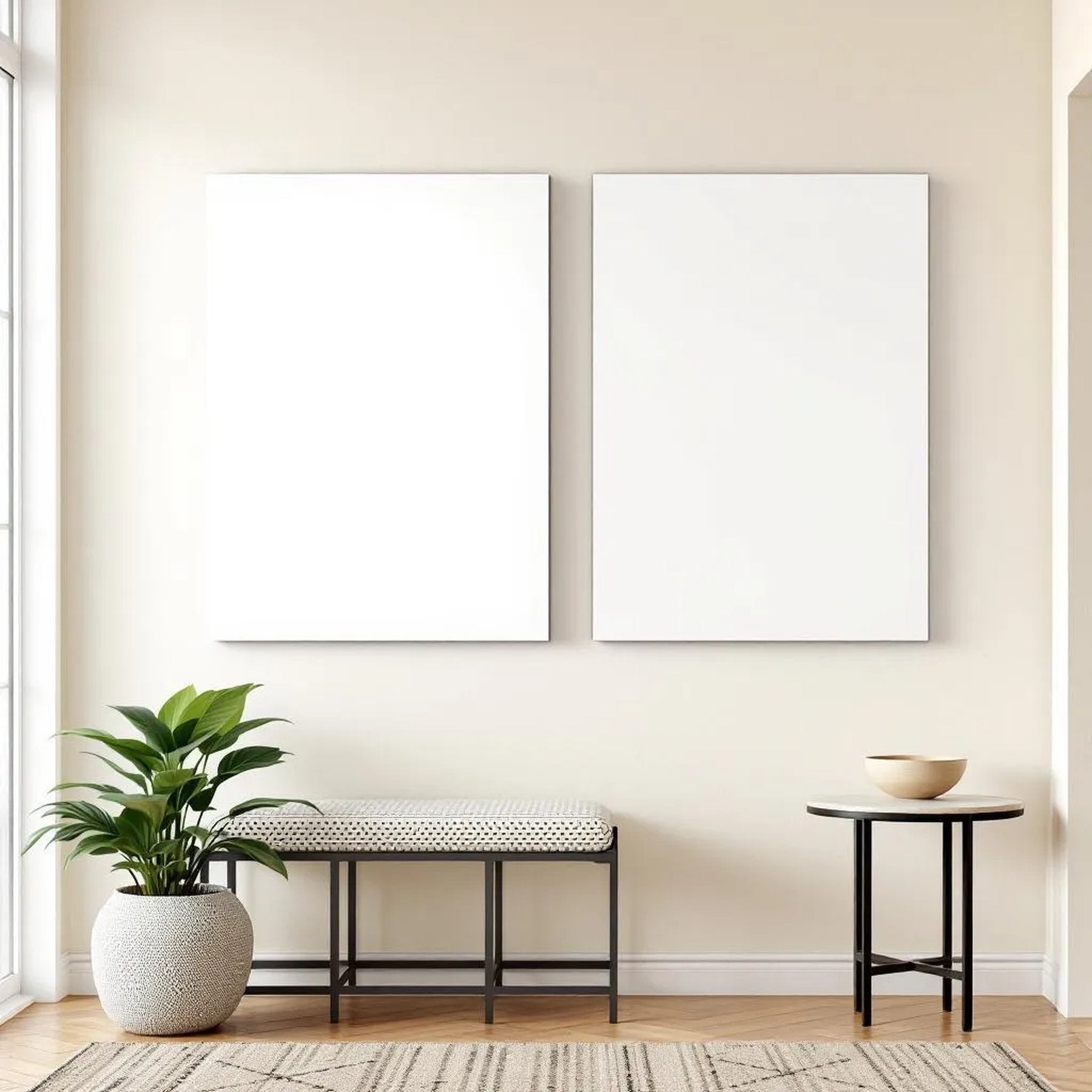 Hallway Premium Interior Mockup — Plain Square Frame Square 1:1 — Perspective View — #02958 | MockupBulk