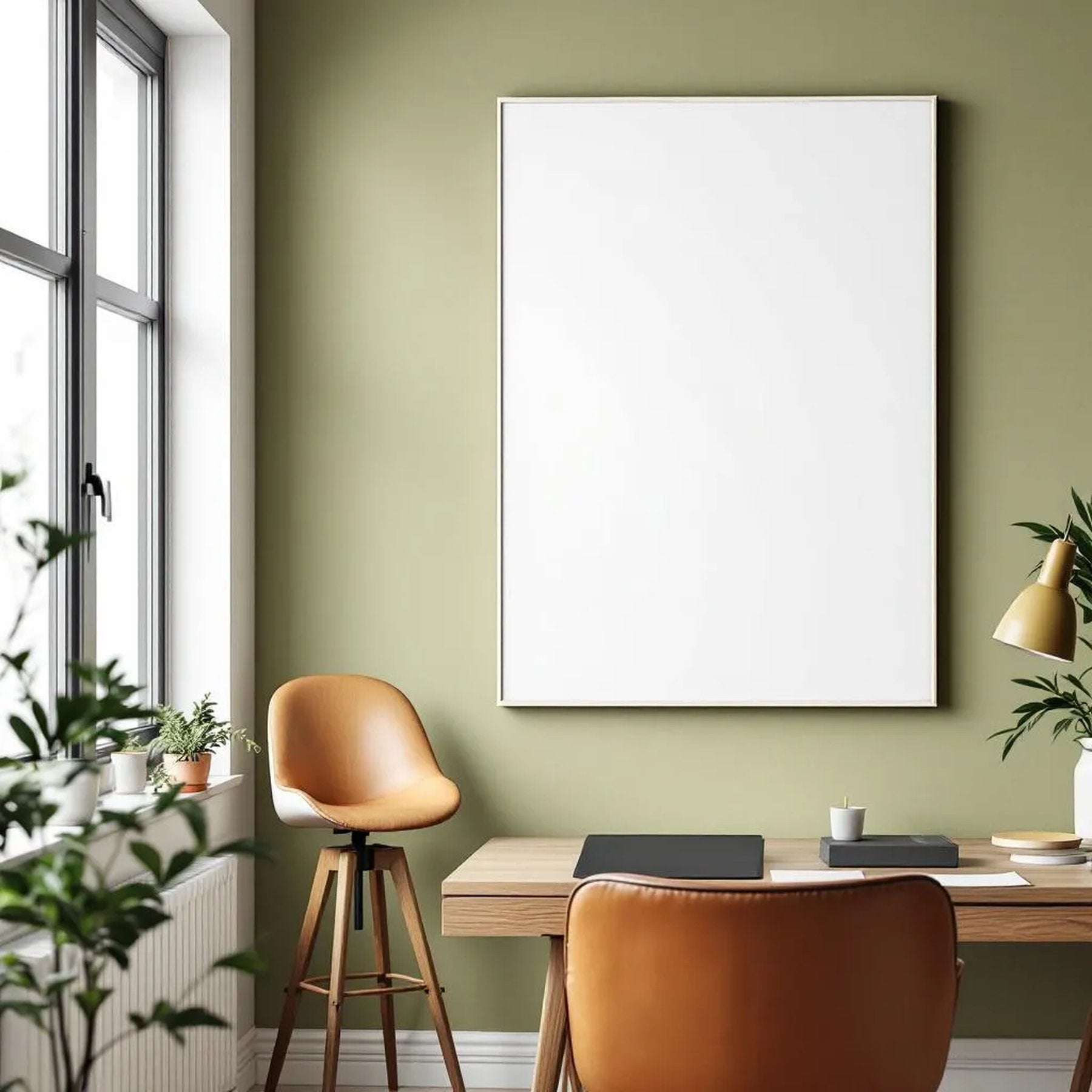 Home Office Frame Display Mockup — Plain Square Frame Portrait 2:3 — Perspective View — #02929 | MockupBulk
