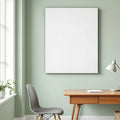 Home Office Wall Art Mockup — Plain Square Frame Portrait 2:3 — Perspective View — #02930 | MockupBulk