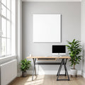 Home Office Room Scene Mockup — Plain Square Frame Portrait 2:3 — Perspective View — #02931 | MockupBulk