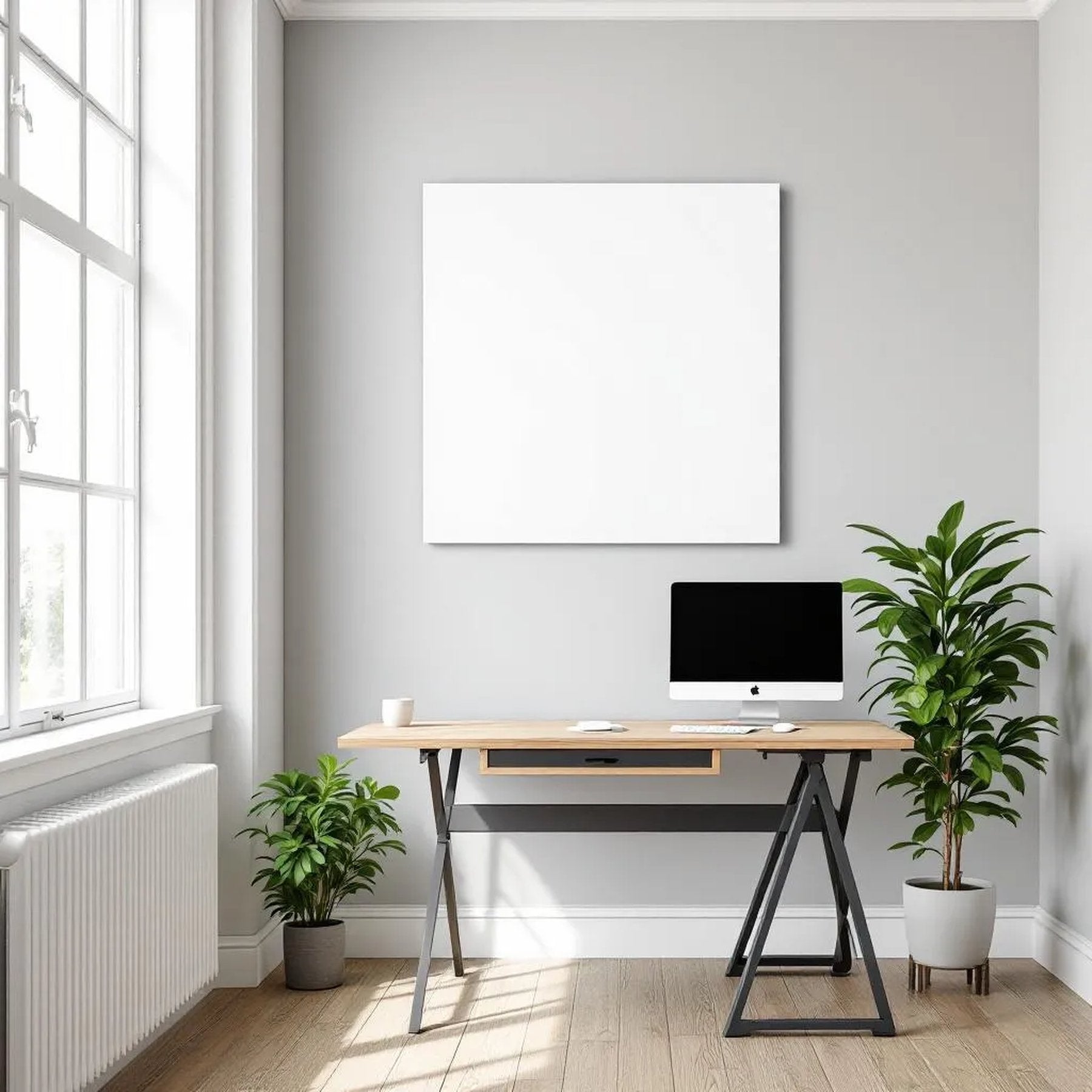 Home Office Room Scene Mockup — Plain Square Frame Portrait 2:3 — Perspective View — #02931 | MockupBulk