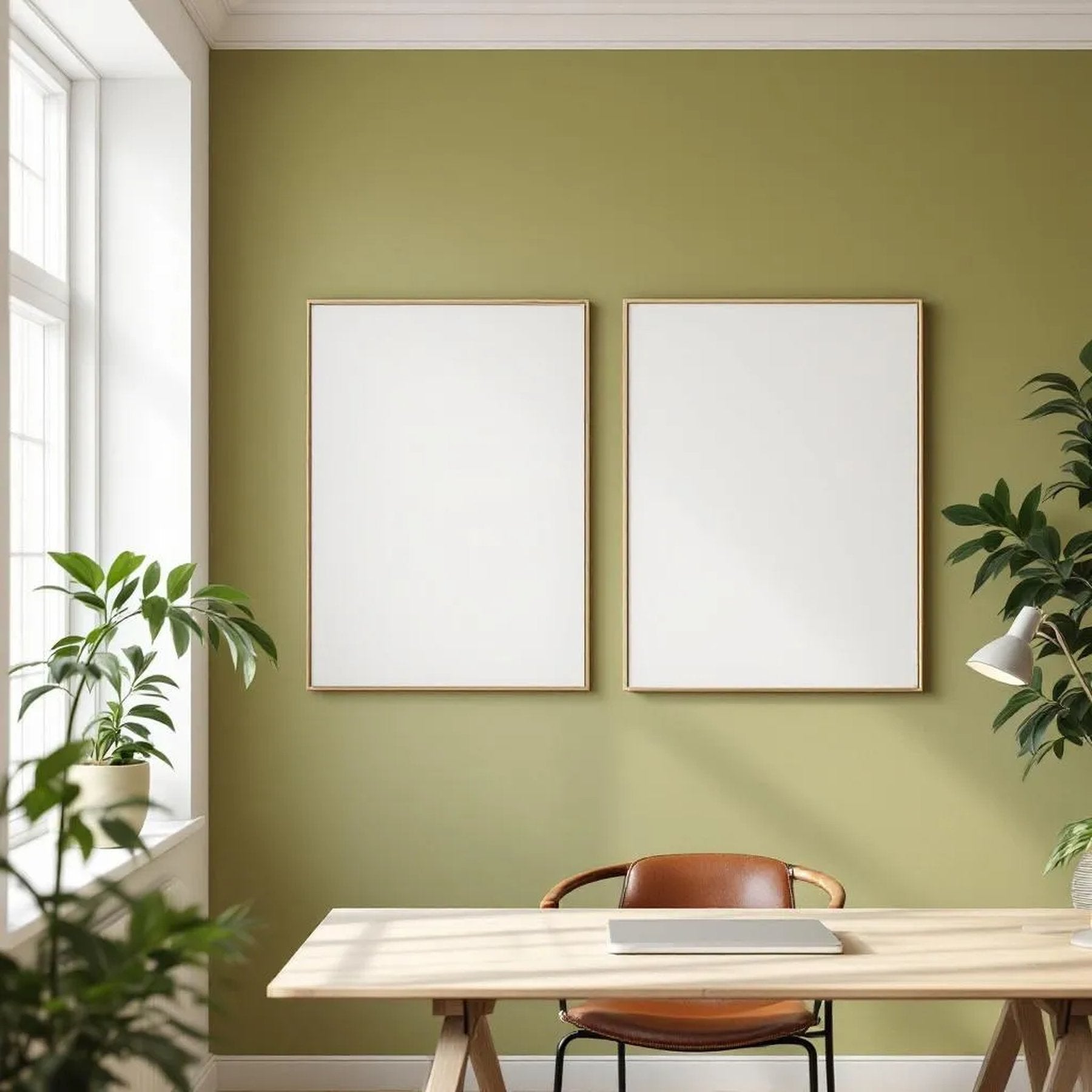 Home Office Styled Room Mockup — Plain Square Frame Portrait 2:3 — Perspective View — #02932 | MockupBulk