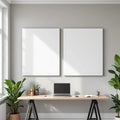 Home Office Premium Interior Mockup — Plain Square Frame Portrait 2:3 — Perspective View — #02934 | MockupBulk