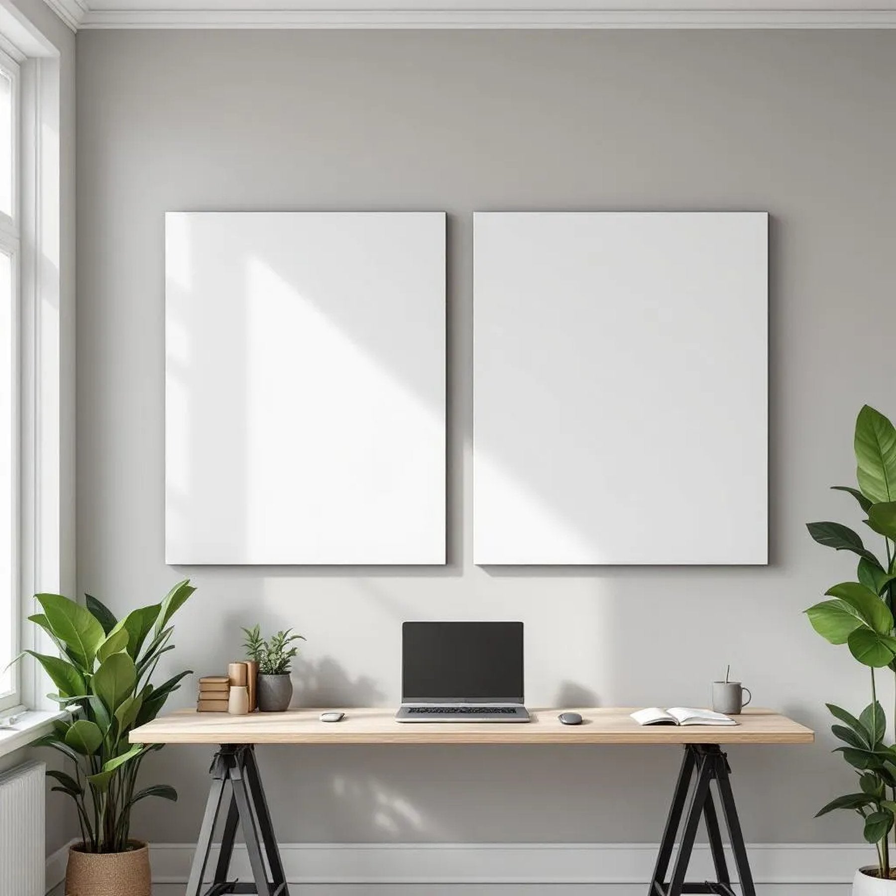 Home Office Premium Interior Mockup — Plain Square Frame Portrait 2:3 — Perspective View — #02934 | MockupBulk