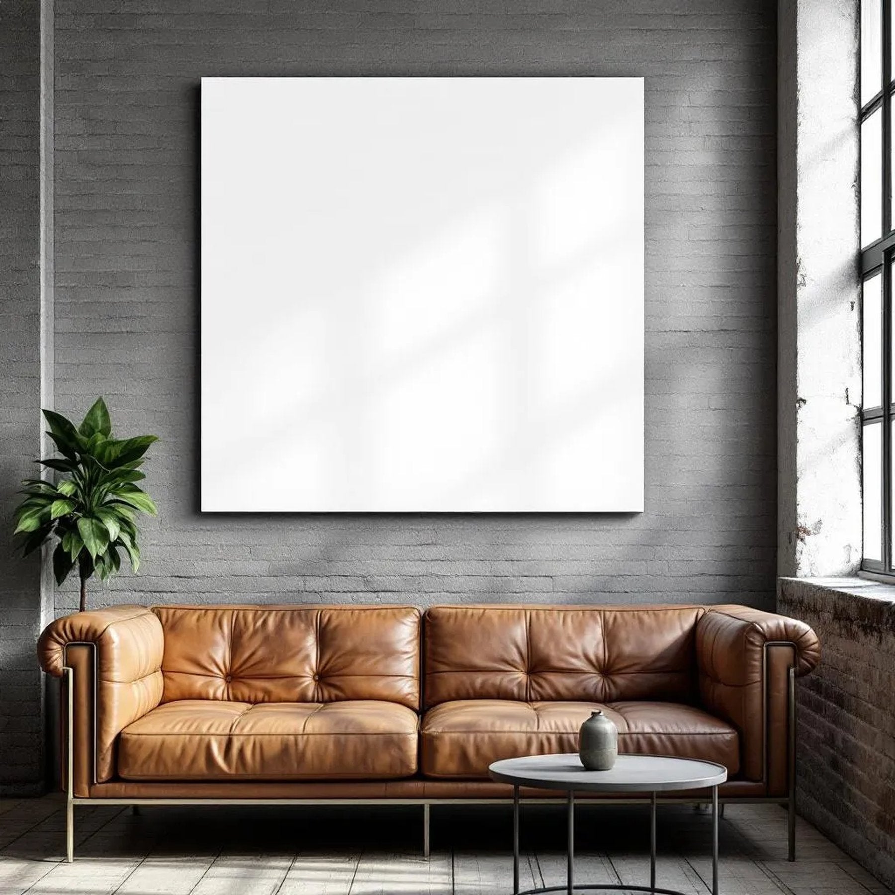 Industrial Loft Editorial Room Mockup — Plain Square Frame Portrait 2:3 — Perspective View — #02737 | MockupBulk