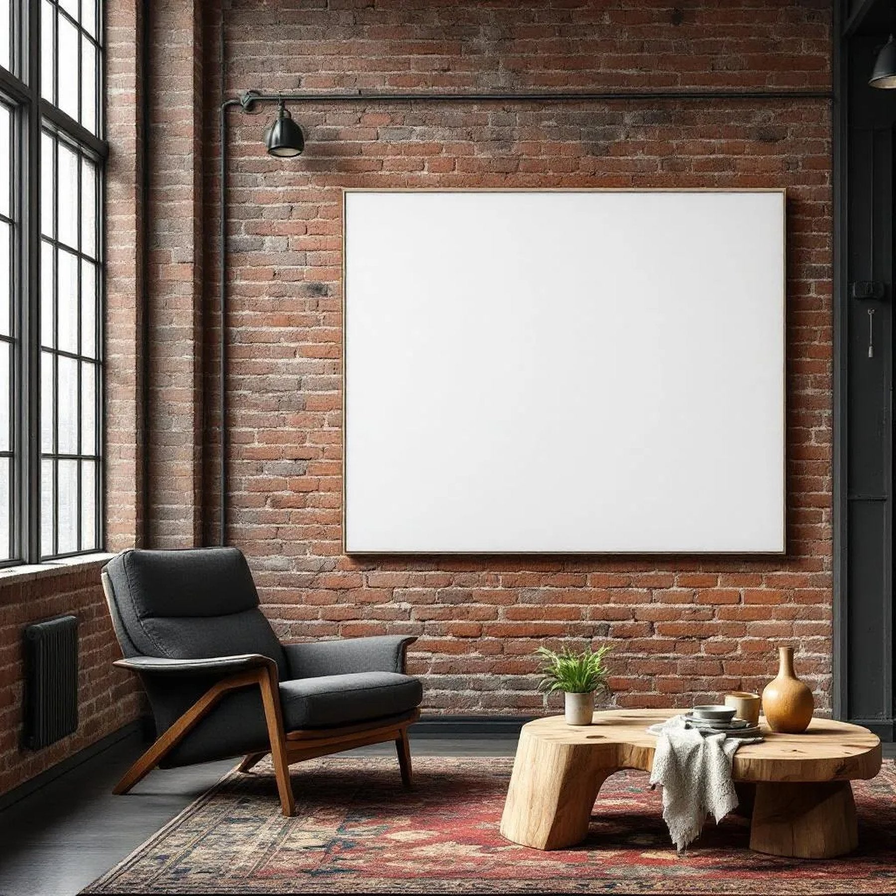 Industrial Loft Professional Frame Mockup — Plain Square Frame Landscape 11x14 — Perspective View — #02738 | MockupBulk