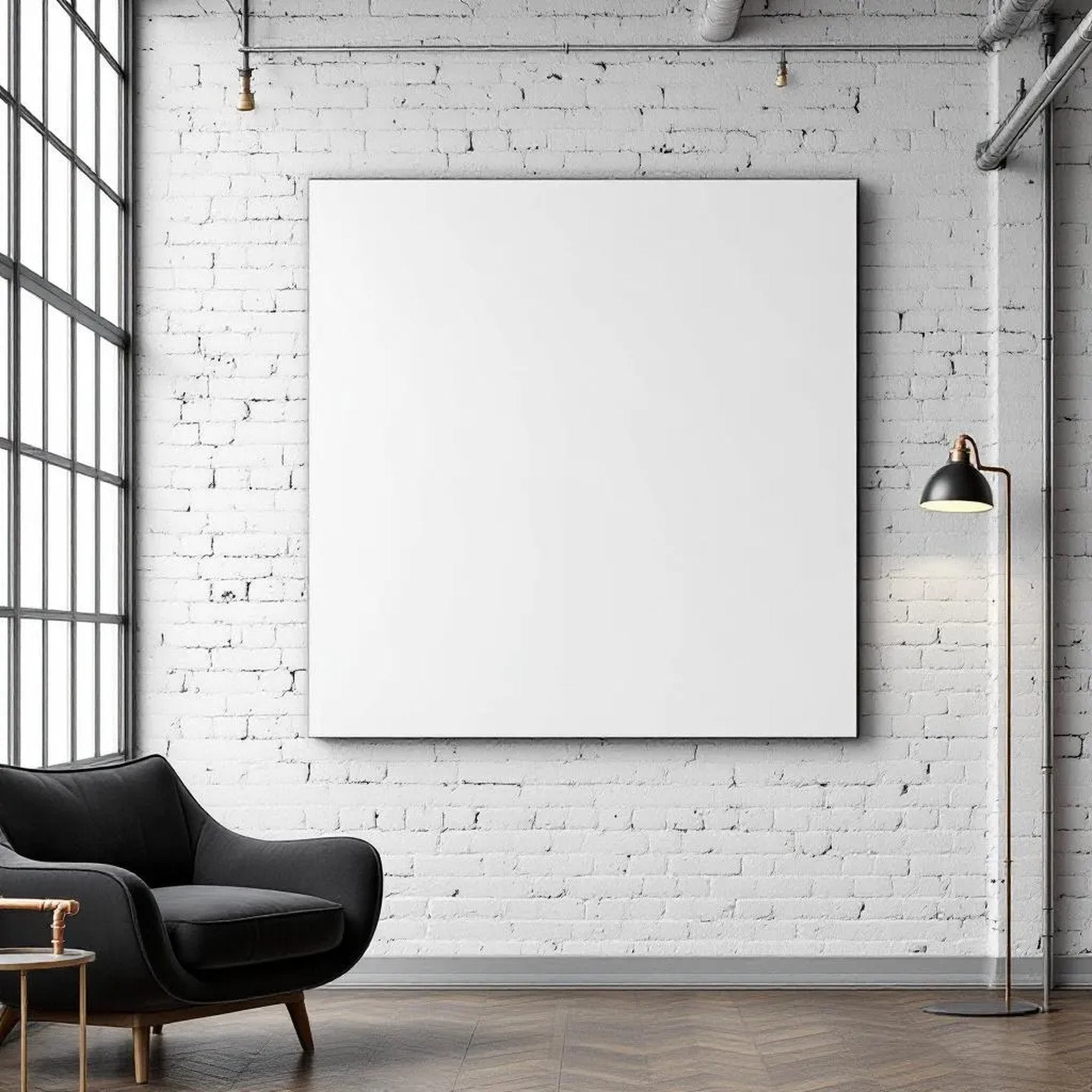 Industrial Loft Editorial Room Mockup — Plain Square Frame Portrait 4:5 — Perspective View — #02739 | MockupBulk
