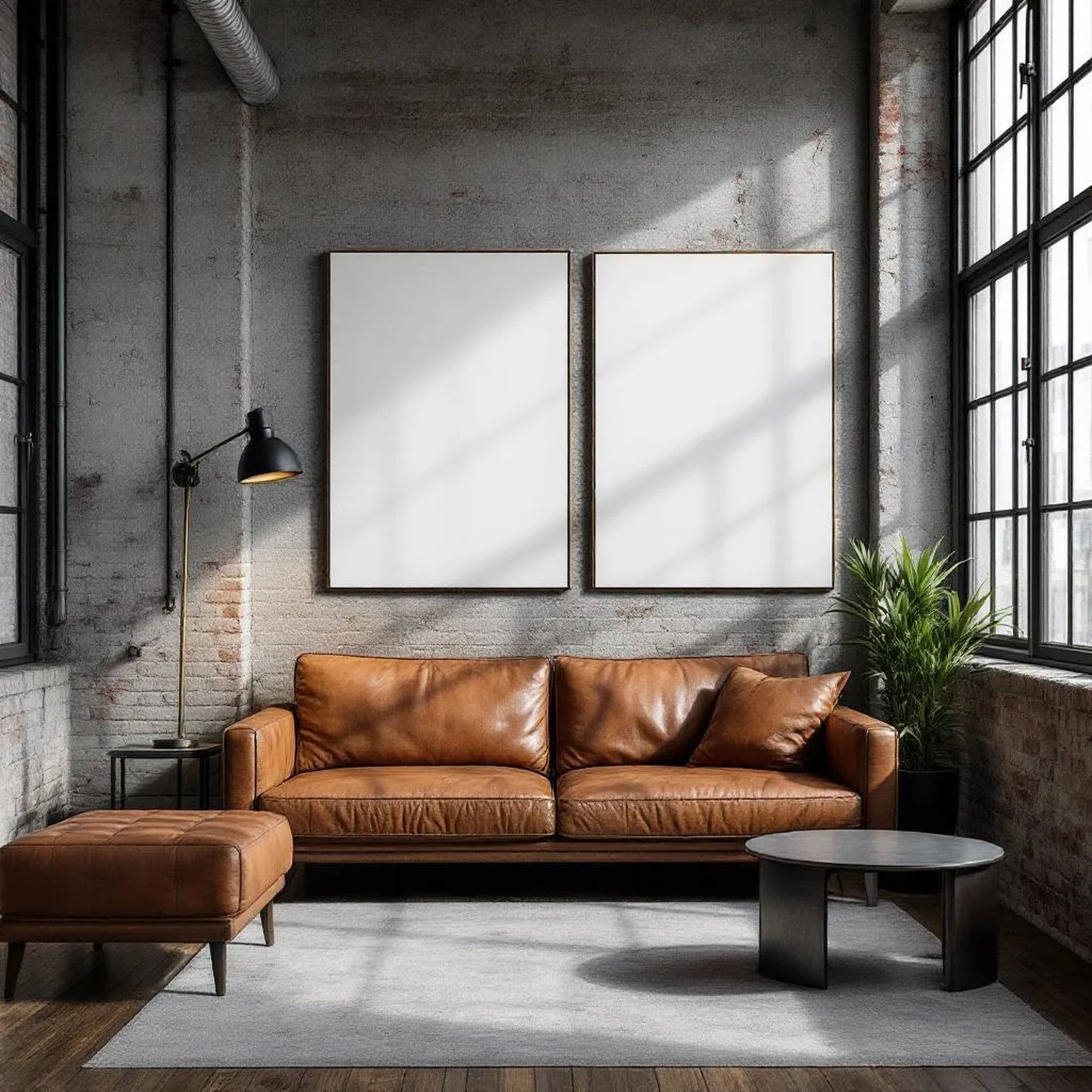 Industrial Loft Premium Interior Mockup — Plain Square Frame A-Series (A4 / A3) — Perspective View — #02740 | MockupBulk