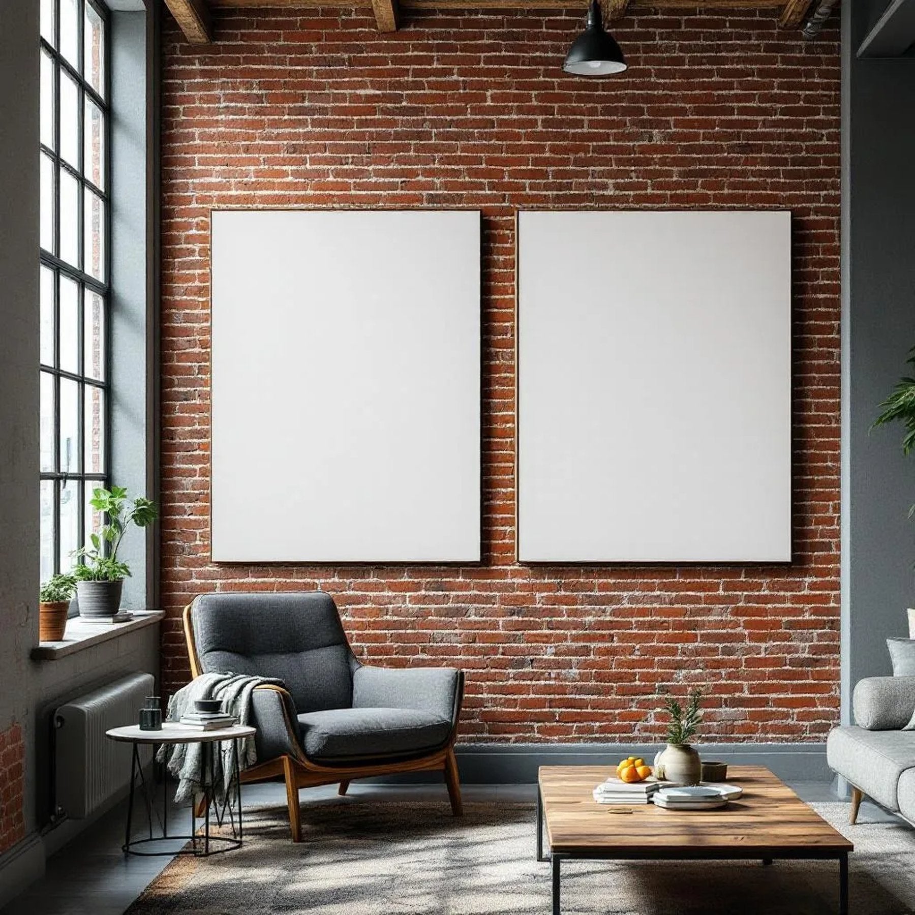 Industrial Loft Lifestyle Frame Mockup — Plain Square Frame Portrait 2:3 — Perspective View — #02741 | MockupBulk