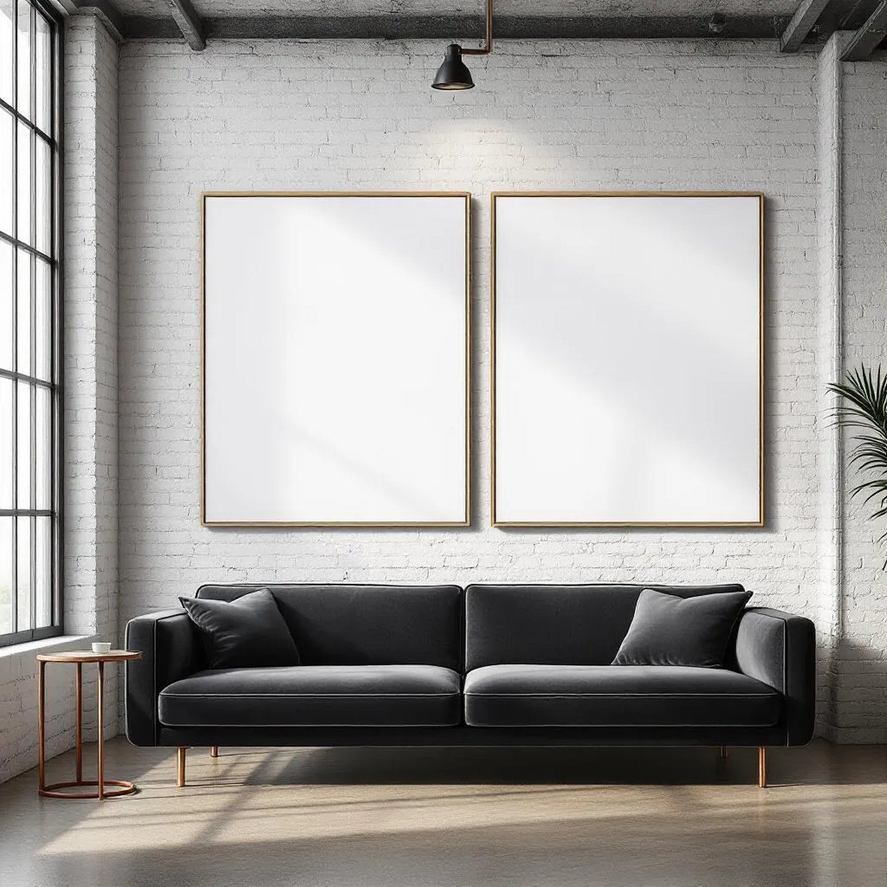 Industrial Loft Room Scene Mockup — Plain Square Frame Square 1:1 — Perspective View — #02742 | MockupBulk