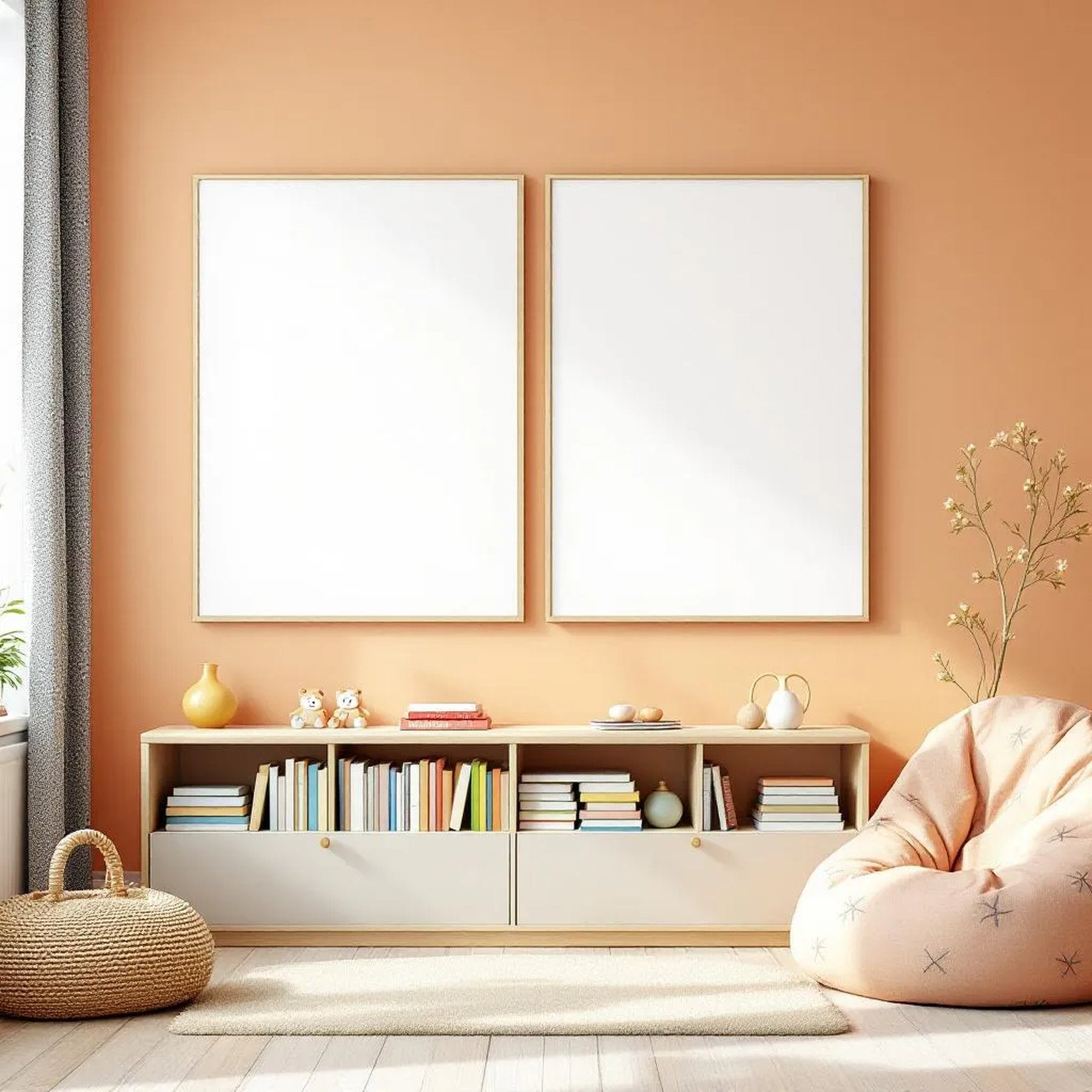 Kids Room High-Res Frame Mockup — Plain Square Frame Portrait 2:3 — Perspective View — #02909 | MockupBulk