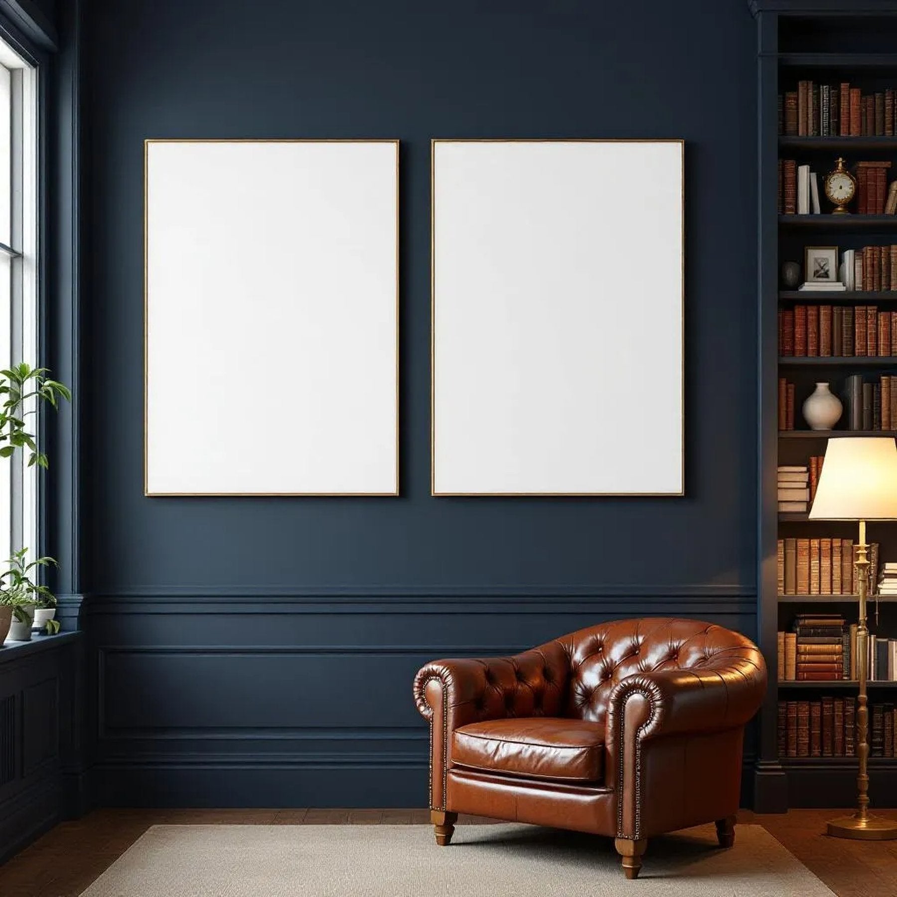 Library & Study Styled Room Mockup — Plain Square Frame A-Series (A4 / A3) — Perspective View — #03076 | MockupBulk