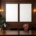 Library & Study Interior Frame Mockup — Plain Square Frame Portrait 2:3 — Perspective View — #03077 | MockupBulk