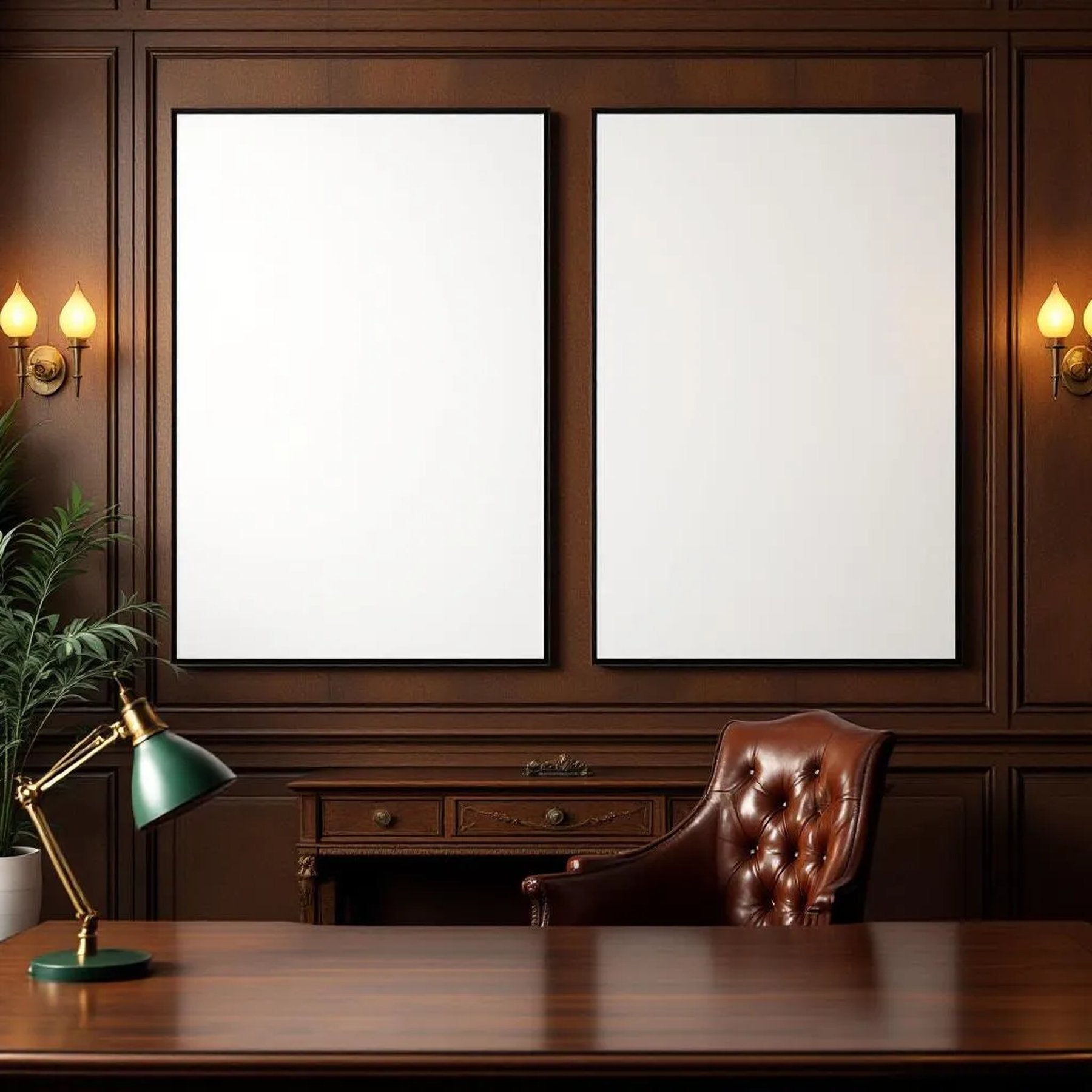 Library & Study Interior Frame Mockup — Plain Square Frame Portrait 2:3 — Perspective View — #03077 | MockupBulk