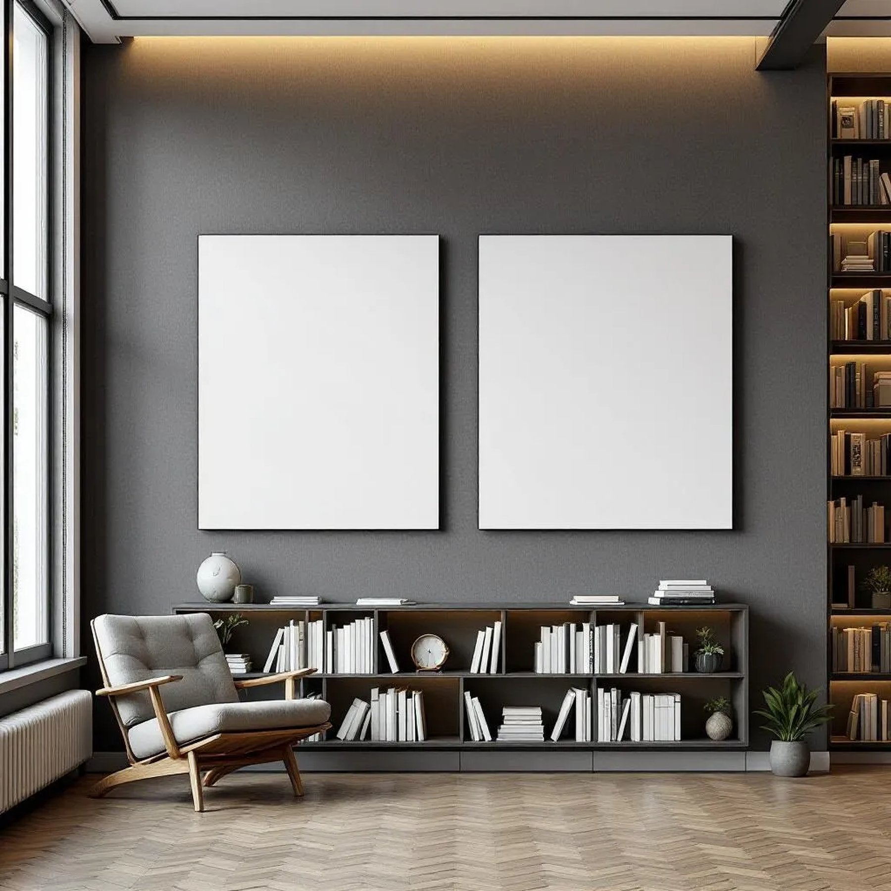 Library & Study Editorial Room Mockup — Plain Square Frame Portrait 2:3 — Perspective View — #03078 | MockupBulk