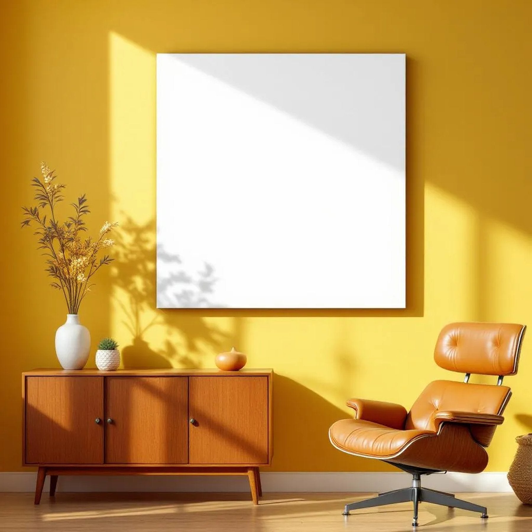 Mid-Century Modern Frame Display Mockup — Plain Square Frame Square 1:1 — Perspective View — #03145 | MockupBulk