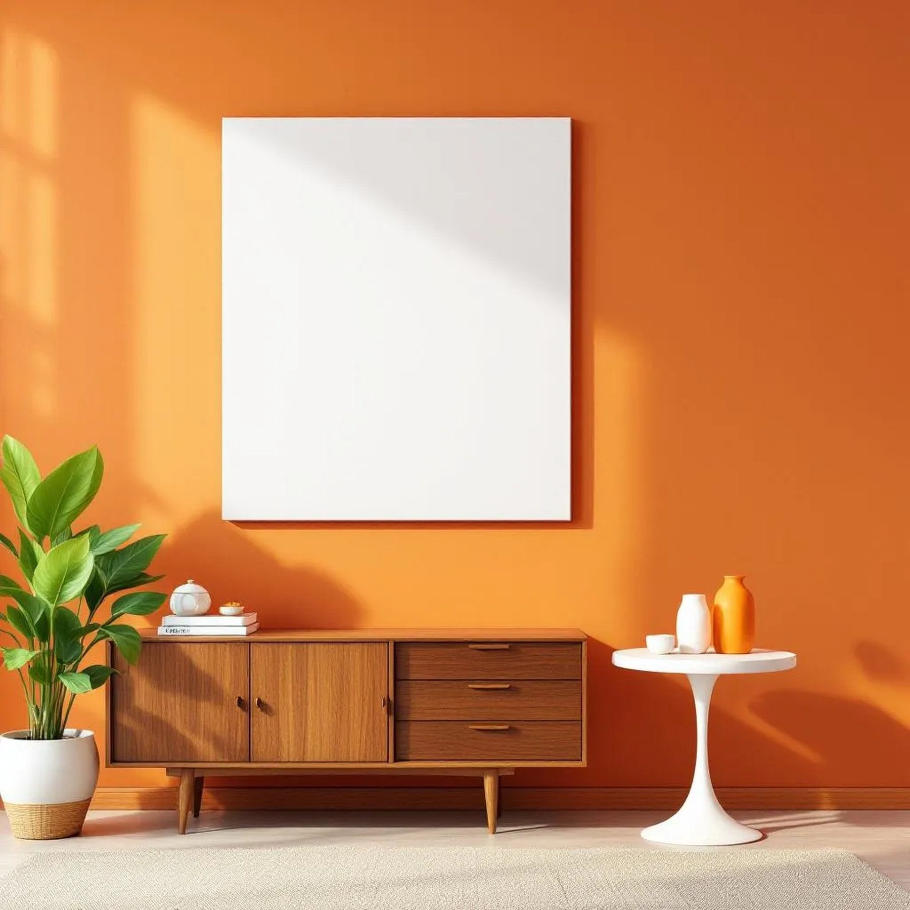 Mid-Century Modern Editorial Room Mockup — Plain Square Frame Portrait 2:3 — Perspective View — #03147 | MockupBulk