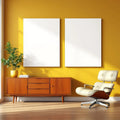 Mid-Century Modern Room Scene Mockup — Plain Square Frame Portrait 2:3 — Perspective View — #03148 | MockupBulk