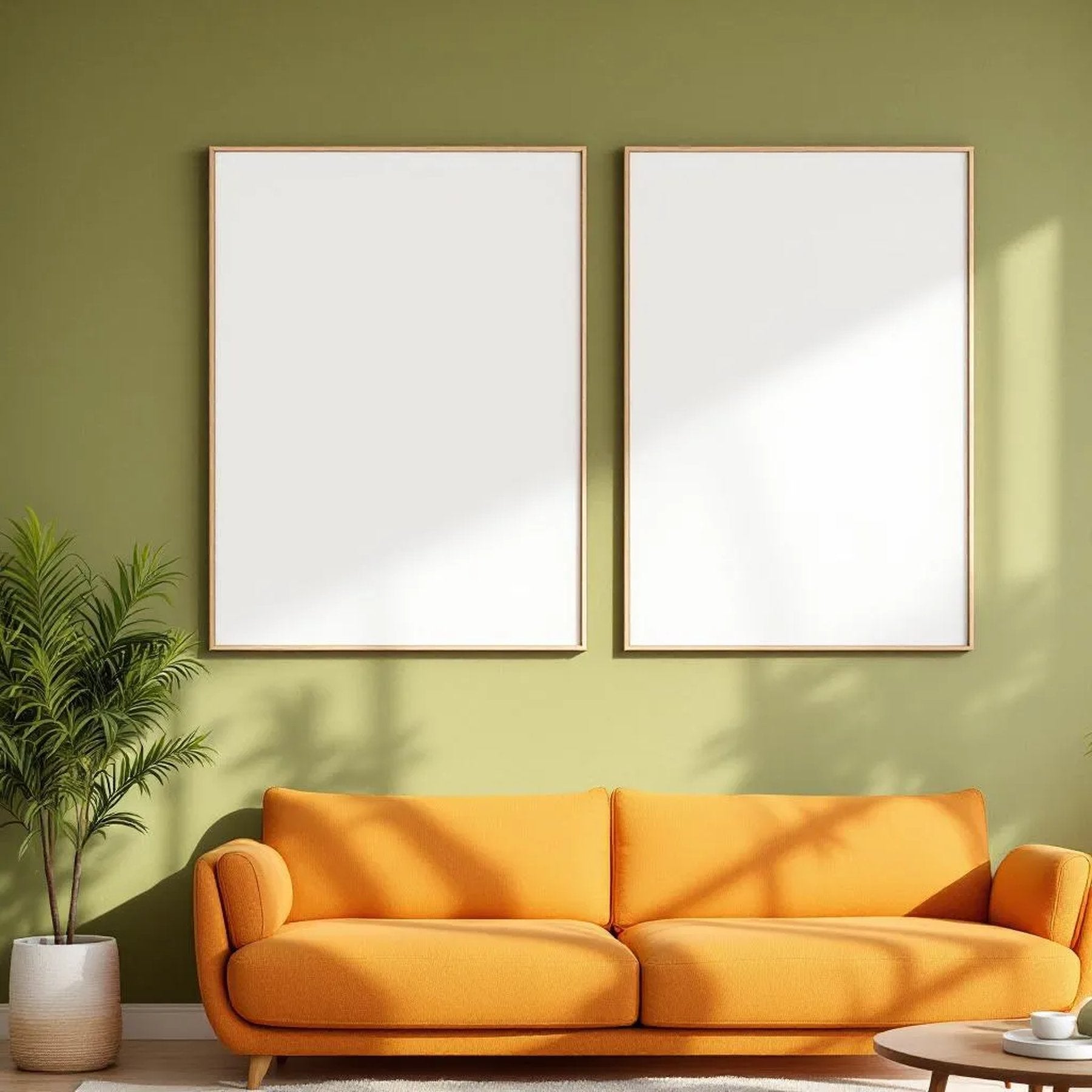 Mid-Century Modern Premium Interior Mockup — Plain Square Frame Portrait 2:3 — Perspective View — #03149 | MockupBulk