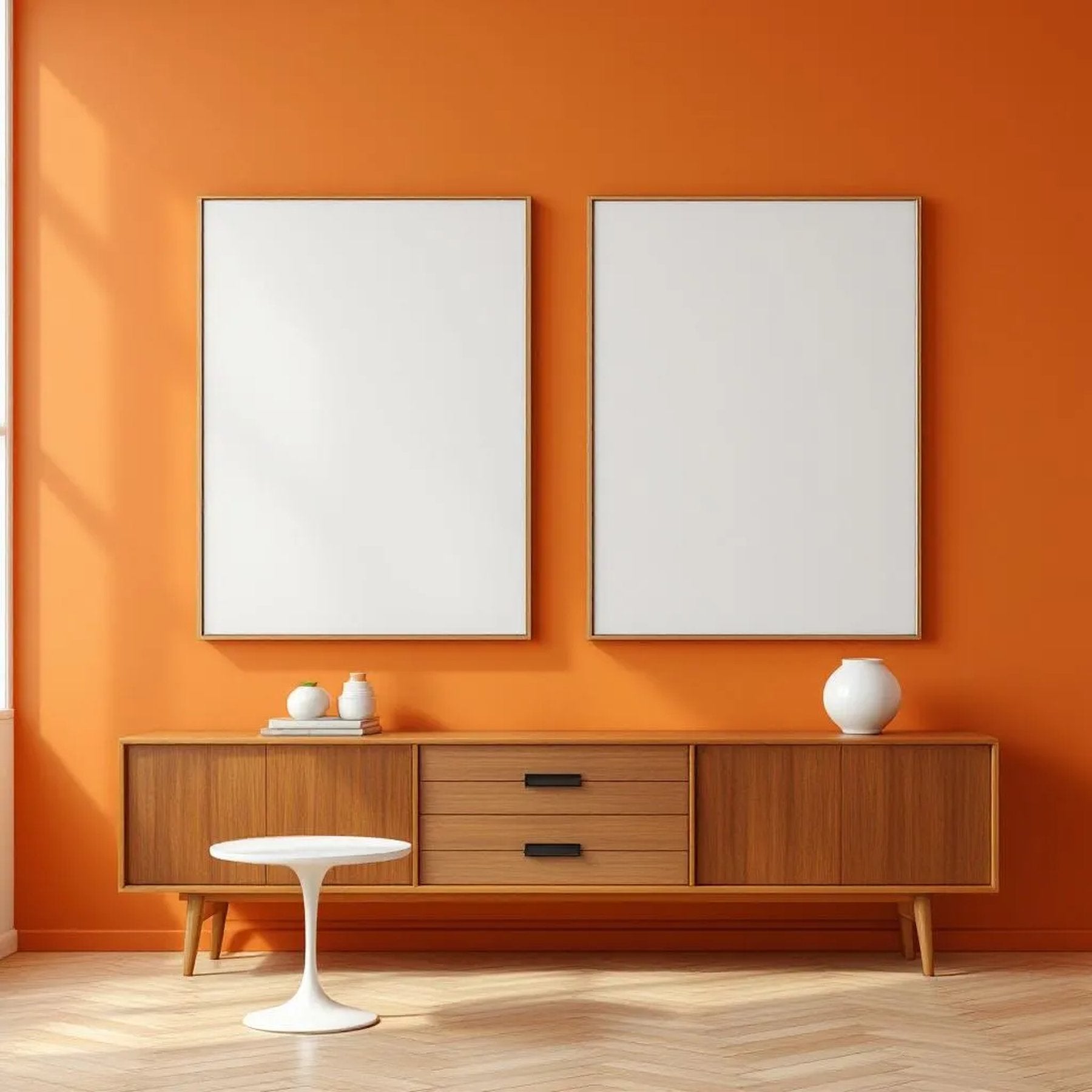 Mid-Century Modern Premium Interior Mockup — Plain Square Frame Portrait 2:3 — Perspective View — #03150 | MockupBulk
