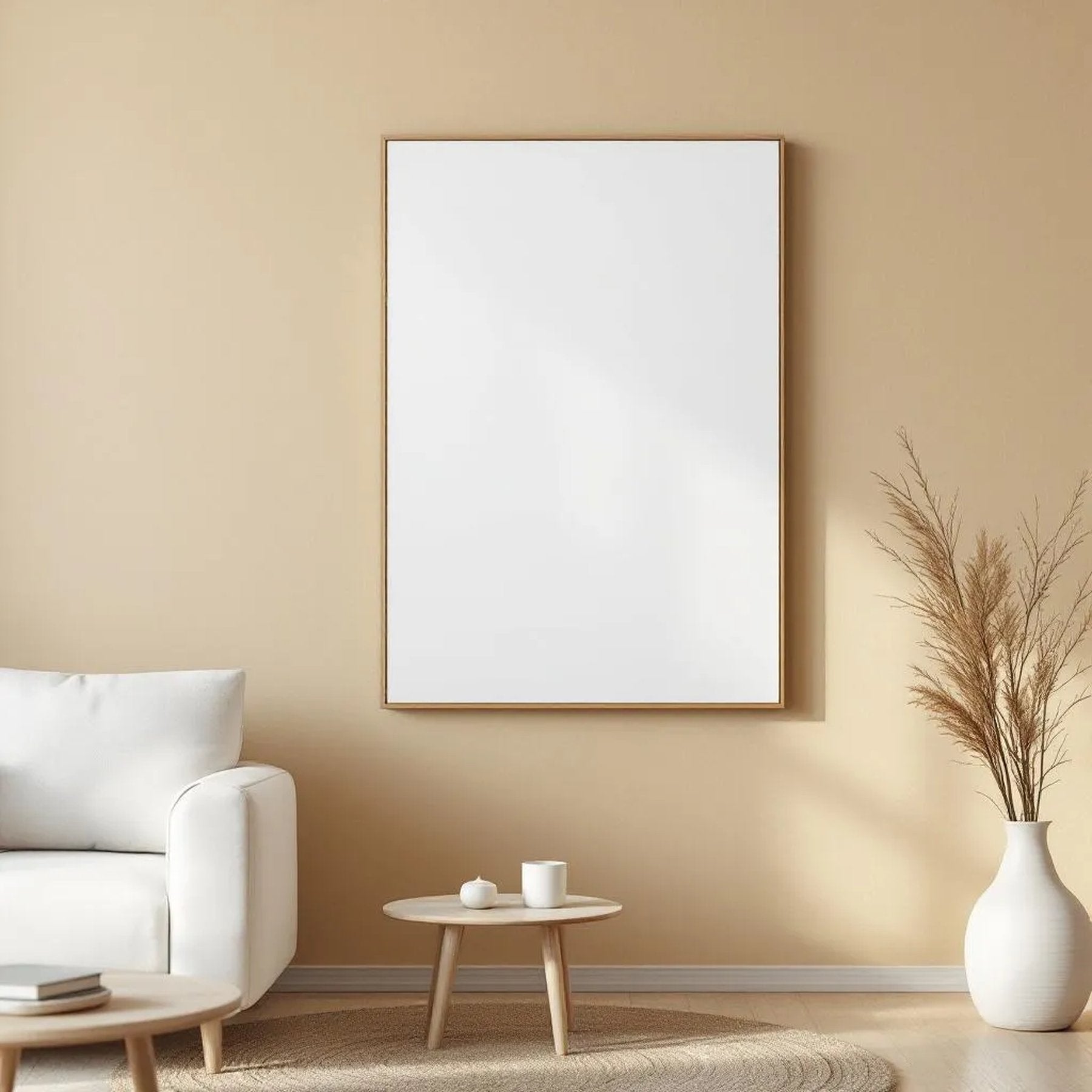 Minimalist White Room Scene Mockup — Plain Square Frame A-Series (A4 / A3) — Perspective View — #02689 | MockupBulk