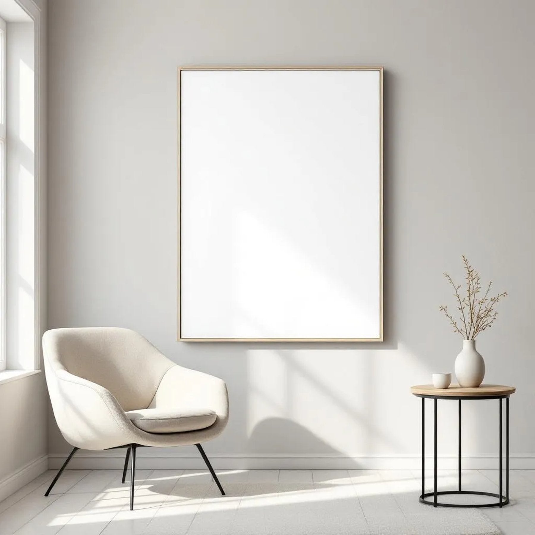 Minimalist White Room Scene Mockup — Plain Square Frame Portrait 2:3 — Perspective View — #02690 | MockupBulk