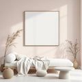 Minimalist White Room Scene Mockup — Plain Square Frame Square 1:1 — Perspective View — #02691 | MockupBulk