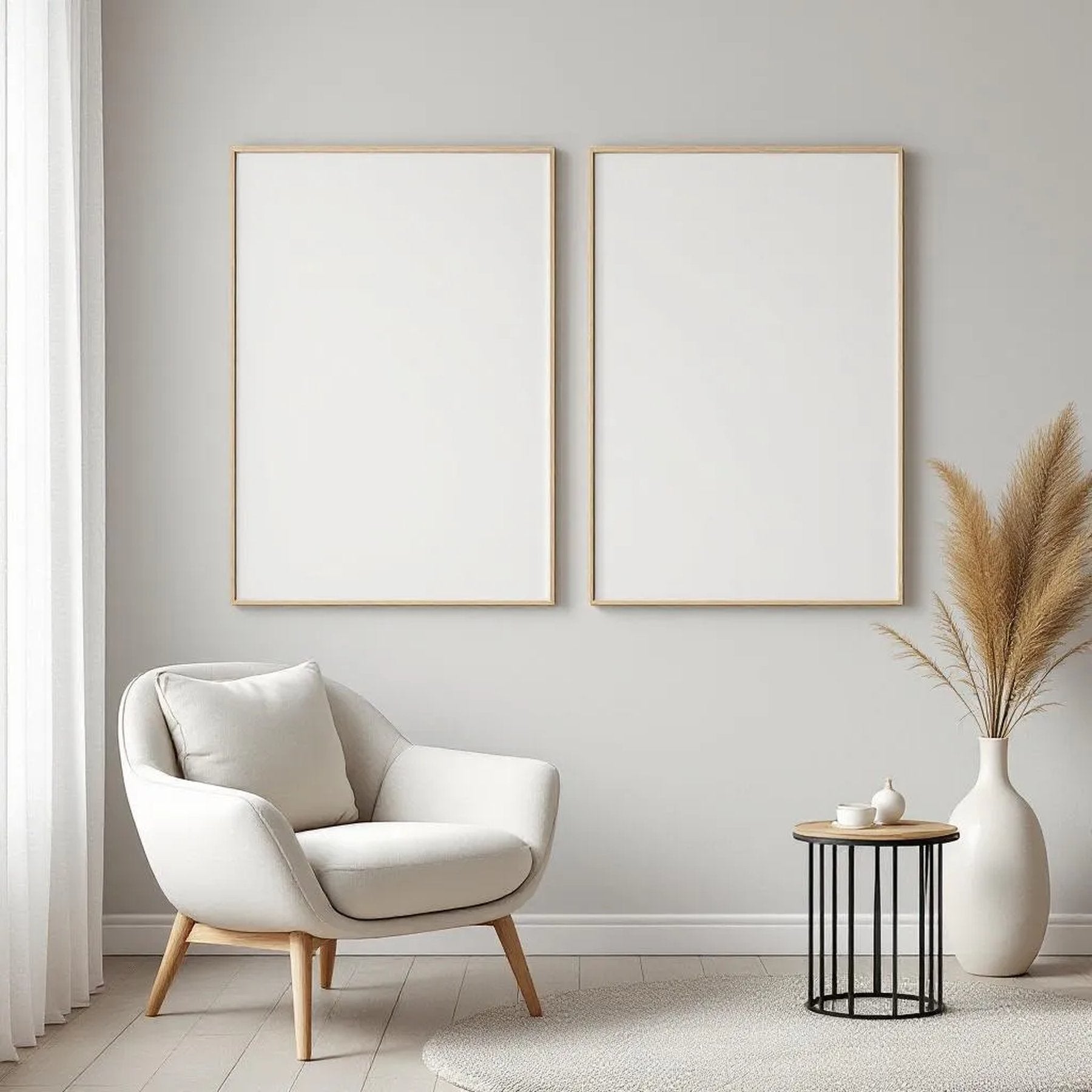 Minimalist White Wall Art Mockup — Plain Square Frame Portrait 2:3 — Perspective View — #02693 | MockupBulk