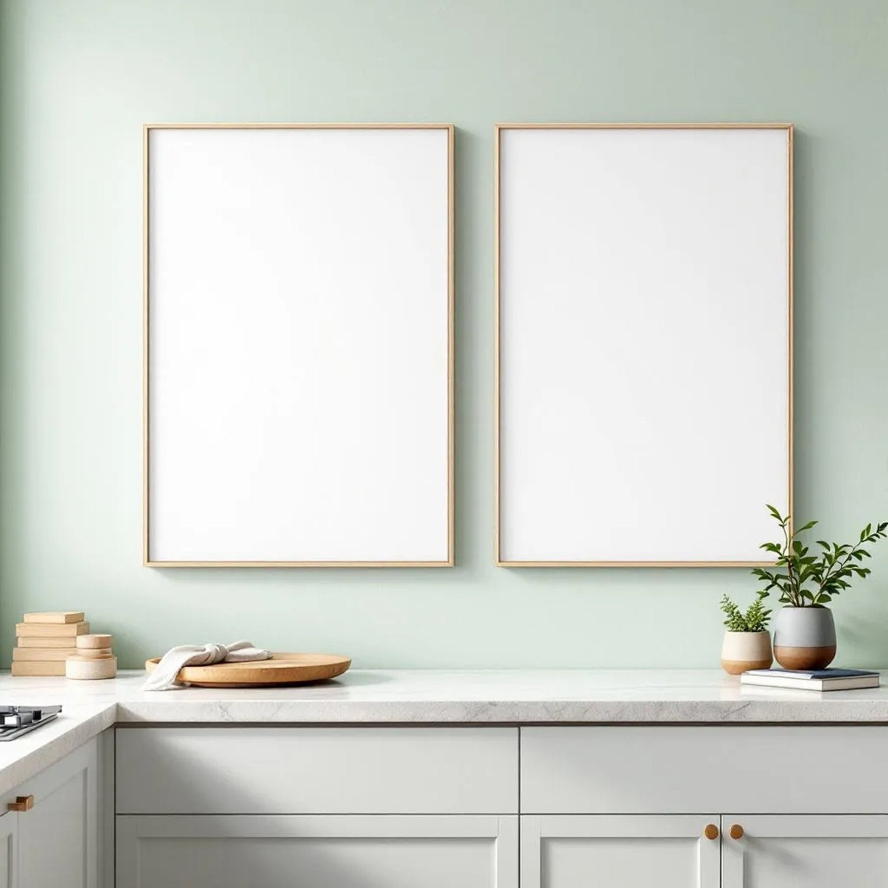 Modern Kitchen Frame Display Mockup — Plain Square Frame Square 1:1 — Perspective View — #03100 | MockupBulk