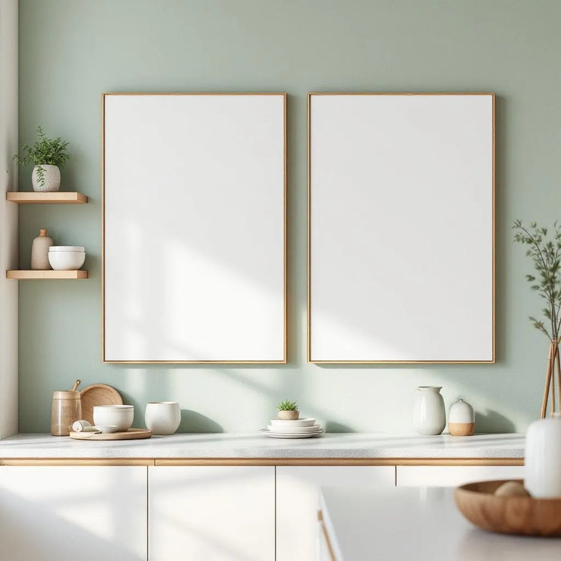 Modern Kitchen Premium Interior Mockup — Plain Square Frame Square 1:1 — Perspective View — #03101 | MockupBulk
