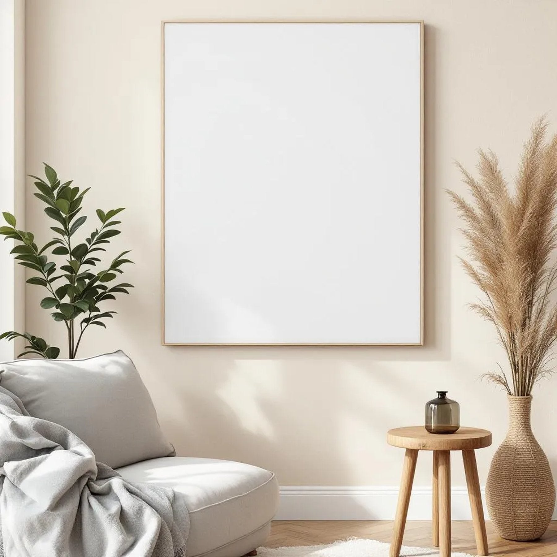 Scandinavian Interior Frame Mockup — Plain Square Frame Portrait 2:3 — Perspective View — #02713 | MockupBulk