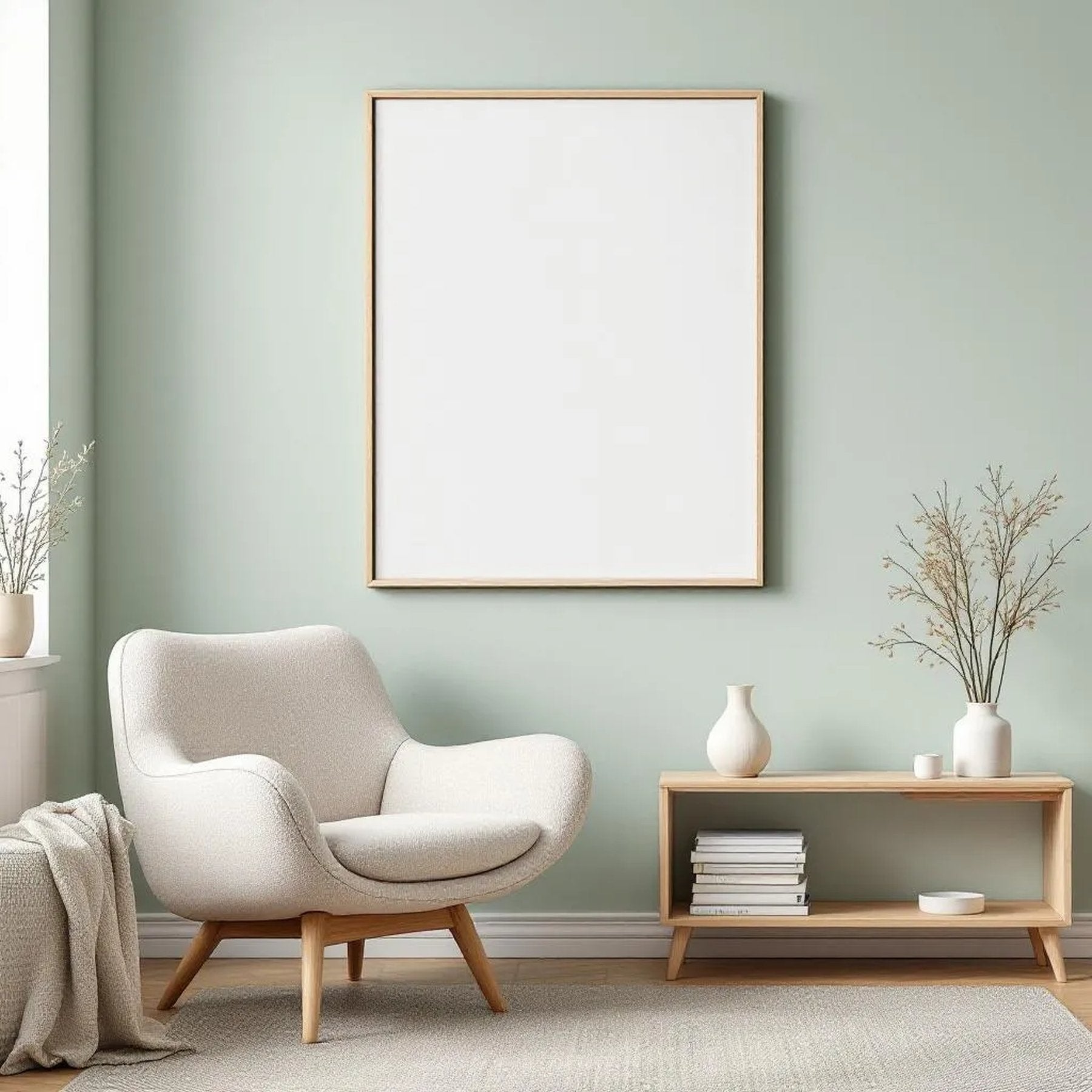 Scandinavian Room Scene Mockup — Plain Square Frame Portrait 2:3 — Perspective View — #02714 | MockupBulk