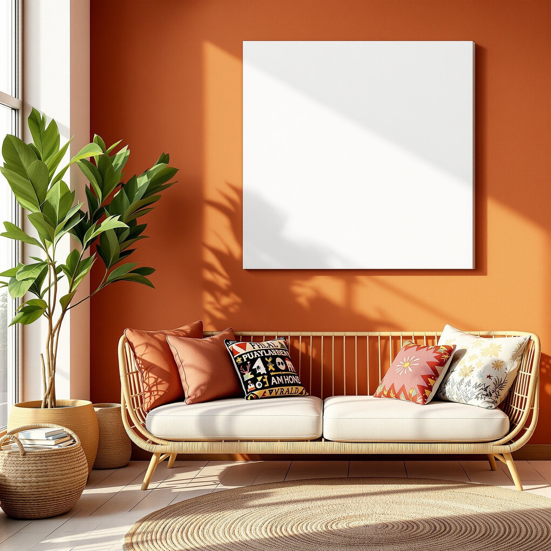 Boho Living Room A3 Canvas Wall Art Mockup, Blank Template #00352 | A3 Frame JPG | bulkmockup Mockup Template | Commercial Use Included | MockupBulk