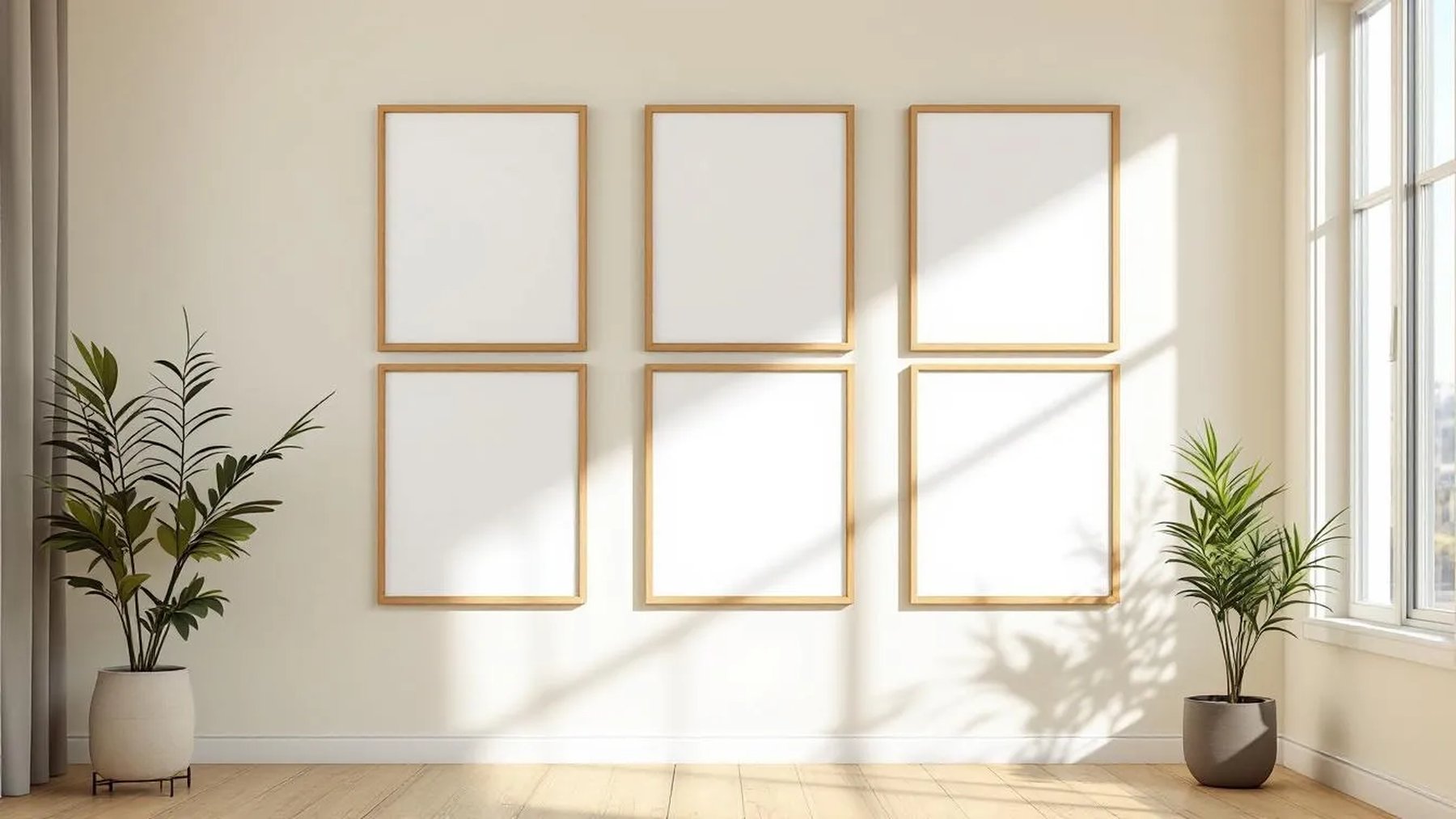 Frame Wall Art Mockup — Natural Oak Frame Portrait 2:3 — Perspective View — #00884 | MockupBulk