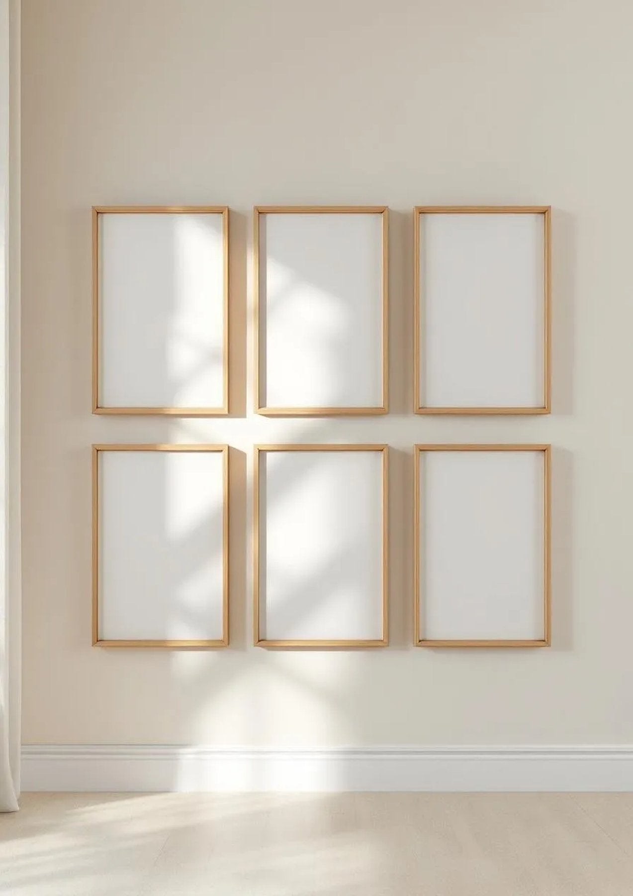 Frame Premium Interior Mockup — Natural Oak Frame Portrait 2:3 — Perspective View — #00891 | MockupBulk