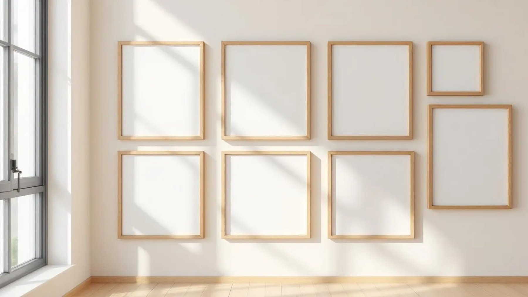 Frame Premium Interior Mockup — Natural Oak Frame Square 1:1 — Perspective View — #00893 | MockupBulk