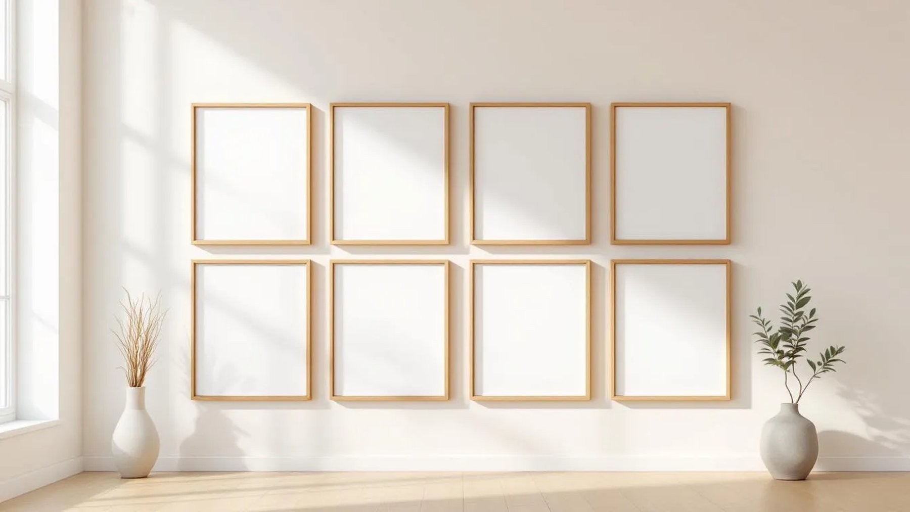 Frame Interior Frame Mockup — Natural Oak Frame Square 1:1 — Perspective View — #00896 | MockupBulk
