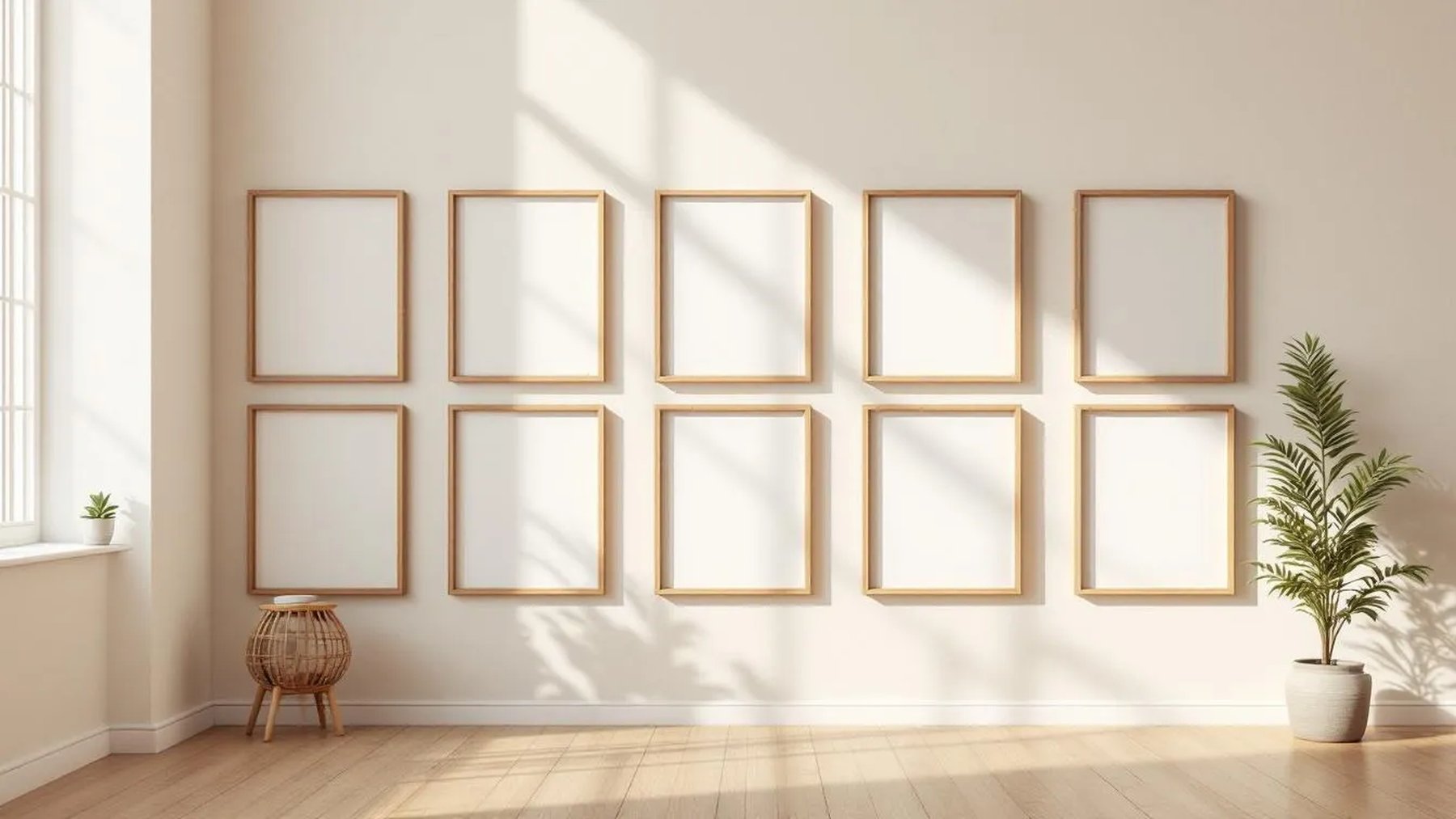 Frame Interior Frame Mockup — Natural Oak Frame Portrait 2:3 — Perspective View — #00899 | MockupBulk