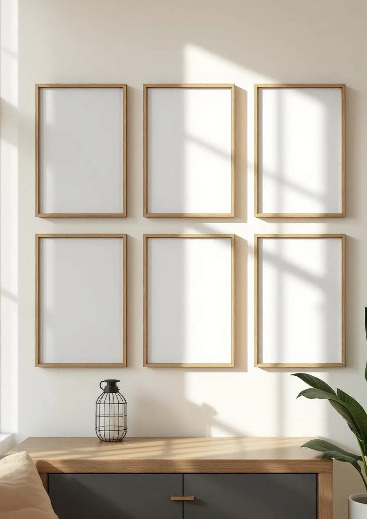 Frame Wall Art Mockup — Natural Oak Frame Portrait 2:3 — Perspective View — #00900 | MockupBulk