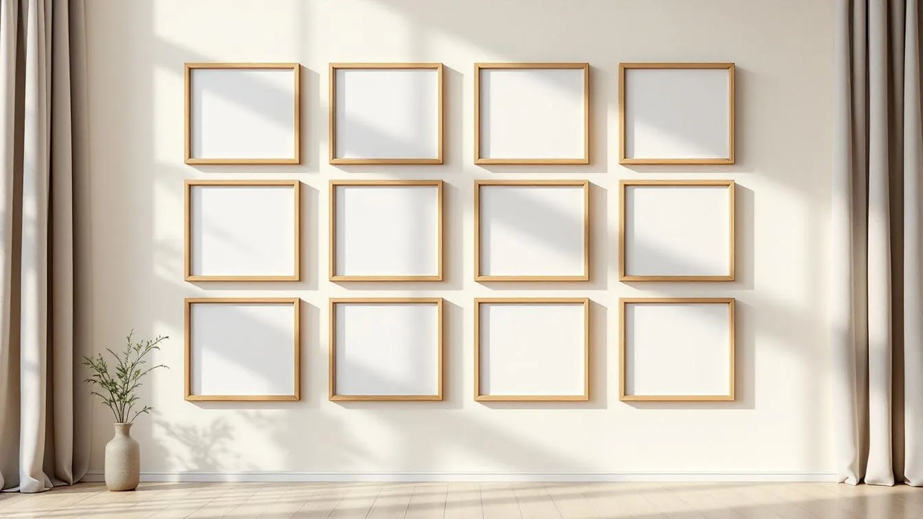 Frame Frame Display Mockup — Natural Oak Frame Square 1:1 — Perspective View — #00902 | MockupBulk