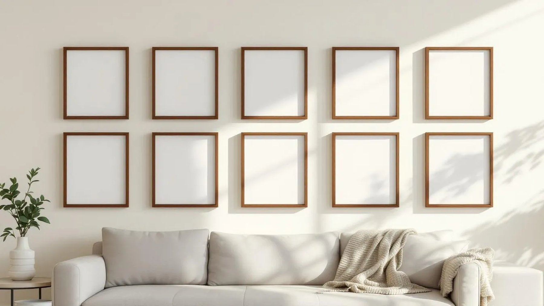 Frame Wall Art Mockup — Walnut Frame Portrait 2:3 — Perspective View — #00905 | MockupBulk