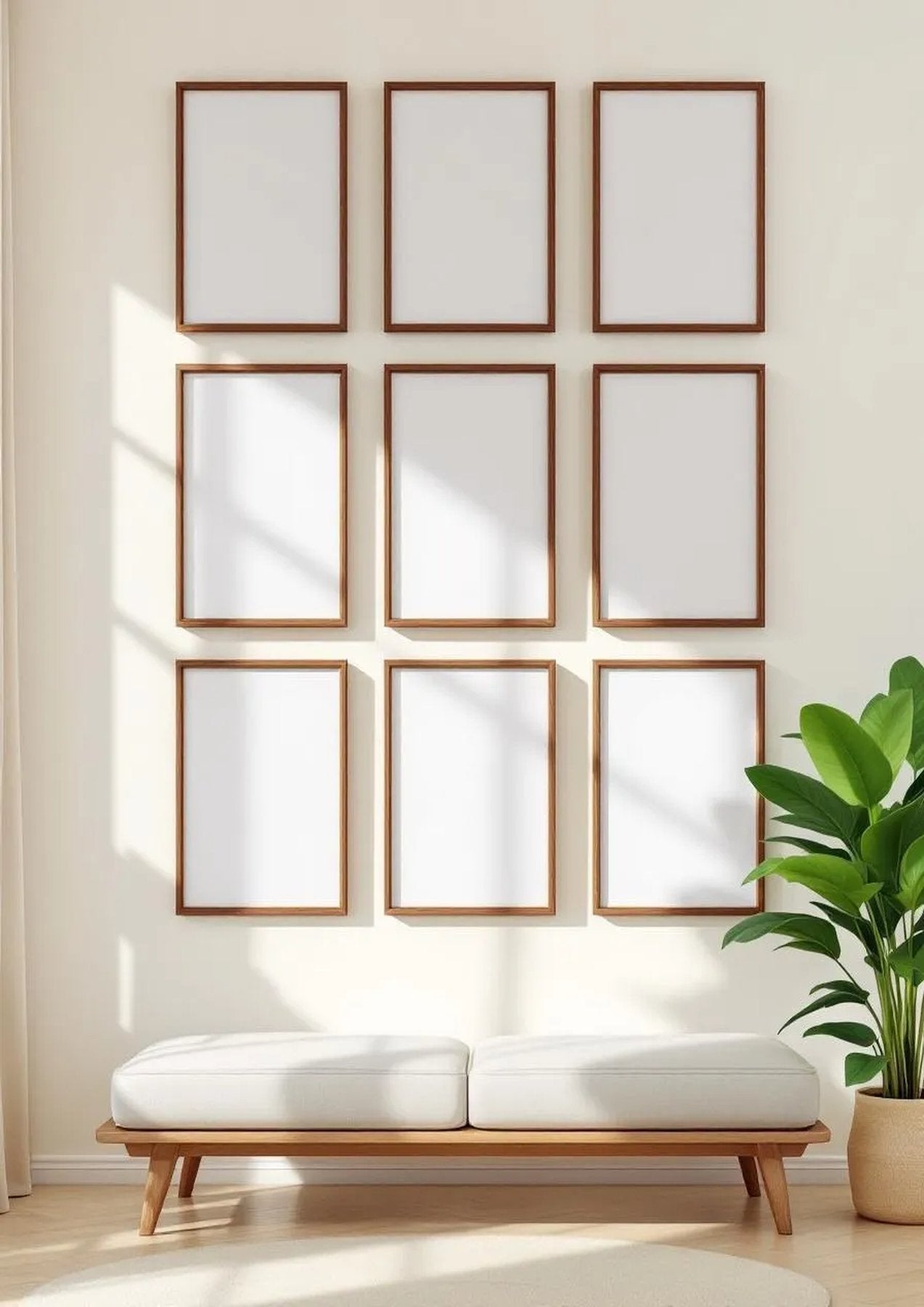 Frame Interior Frame Mockup — Walnut Frame Portrait 2:3 — Perspective View — #00912 | MockupBulk