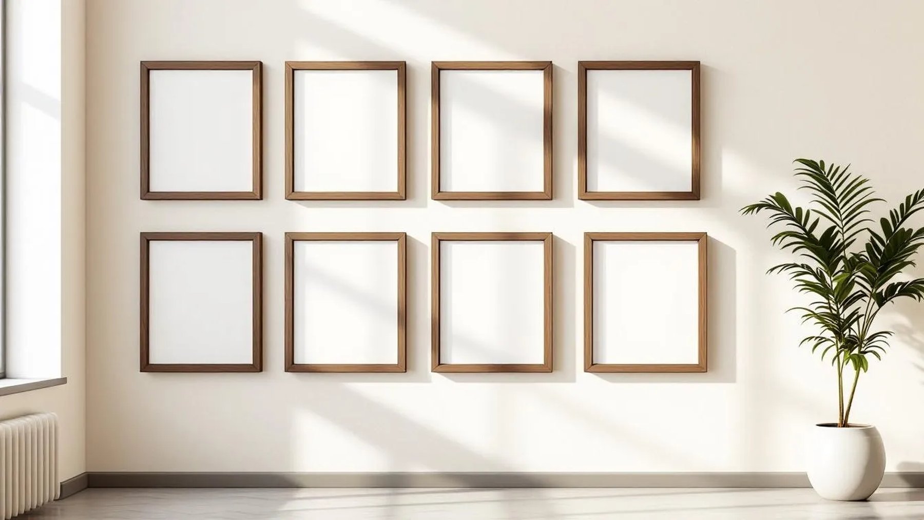 Frame Premium Interior Mockup — Walnut Frame Square 1:1 — Perspective View — #00914 | MockupBulk