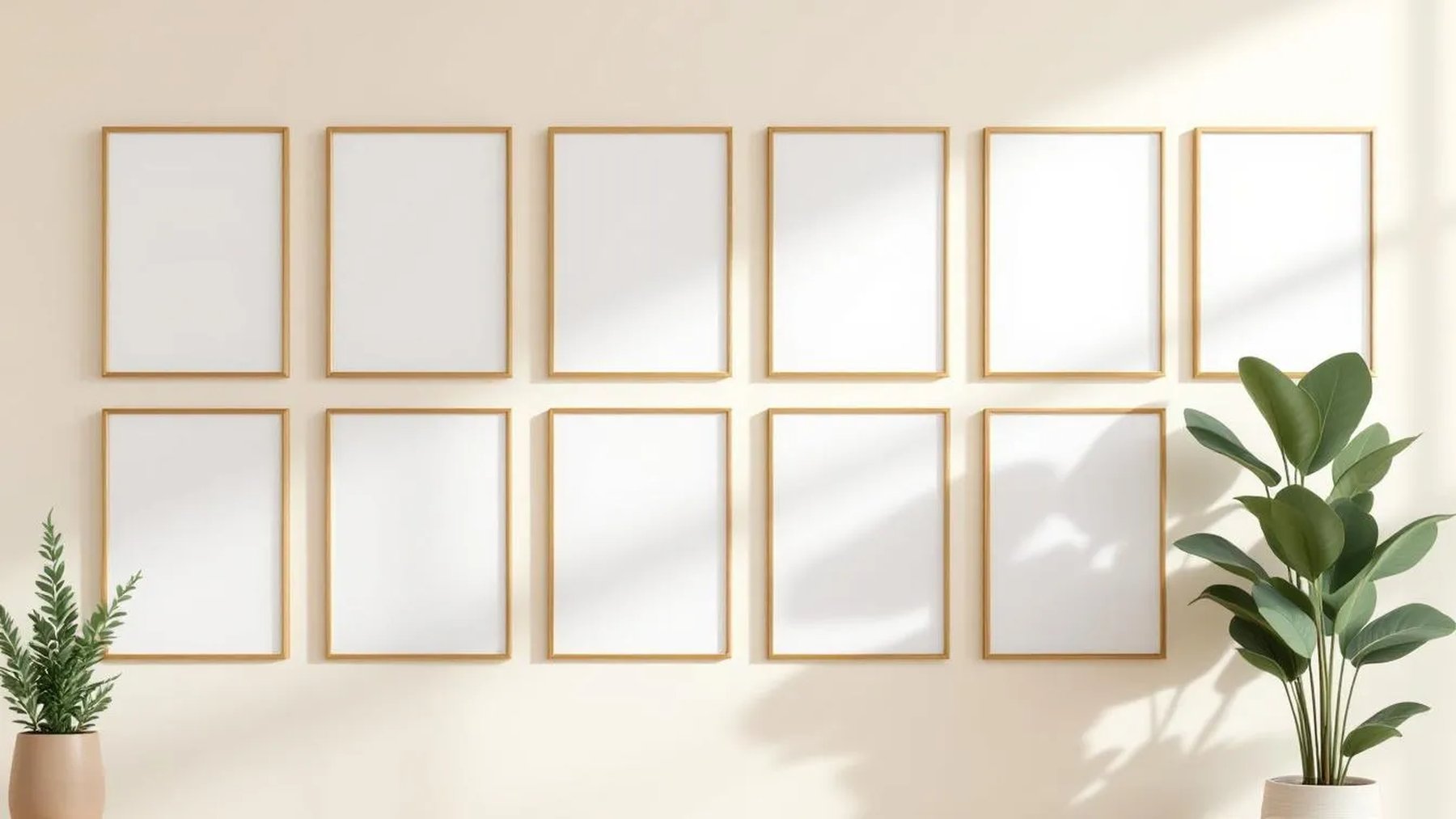 Frame Room Scene Mockup — Gold Frame Square 1:1 — Perspective View — #00926 | MockupBulk