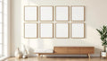 Frame Premium Interior Mockup — Gold Frame Square 1:1 — Perspective View — #00929 | MockupBulk