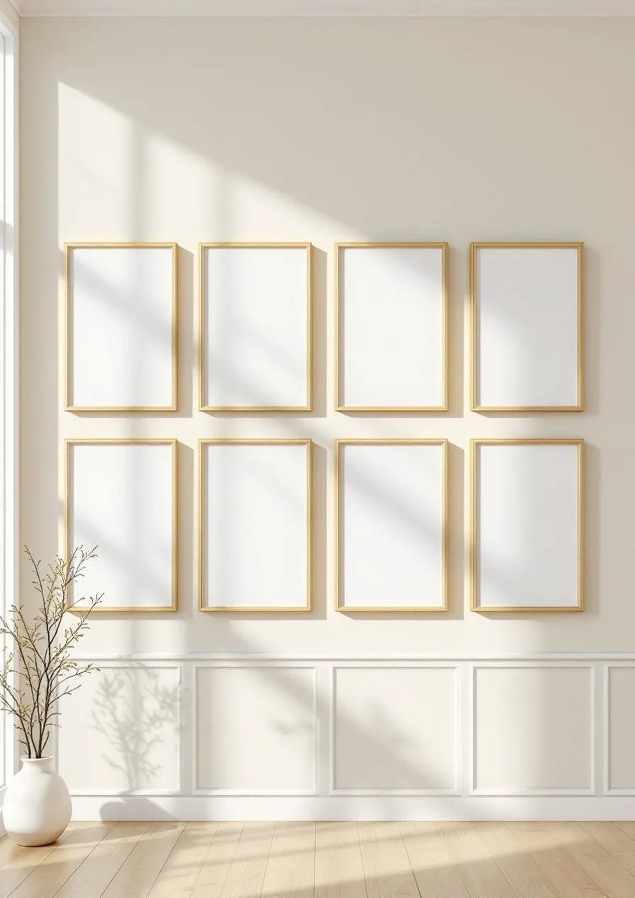 Frame Room Scene Mockup — Gold Frame Portrait 5:7 — Perspective View — #00933 | MockupBulk