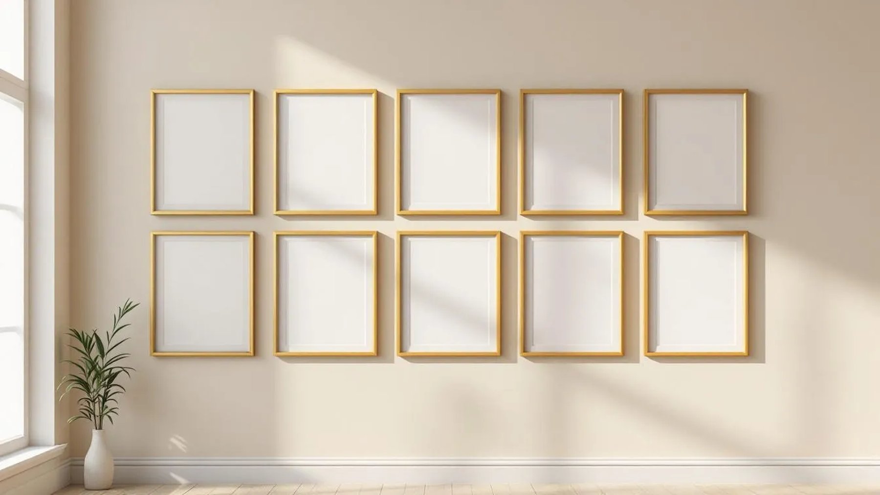 Frame Interior Frame Mockup — Gold Frame Portrait 2:3 — Perspective View — #00935 | MockupBulk